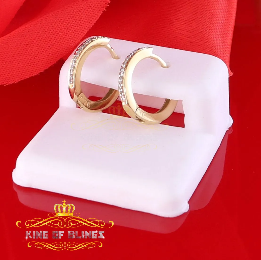 0.10ct Diamond 925 Sterling Silver Yellow Hoop Stud Earrings For Men's / Women's
