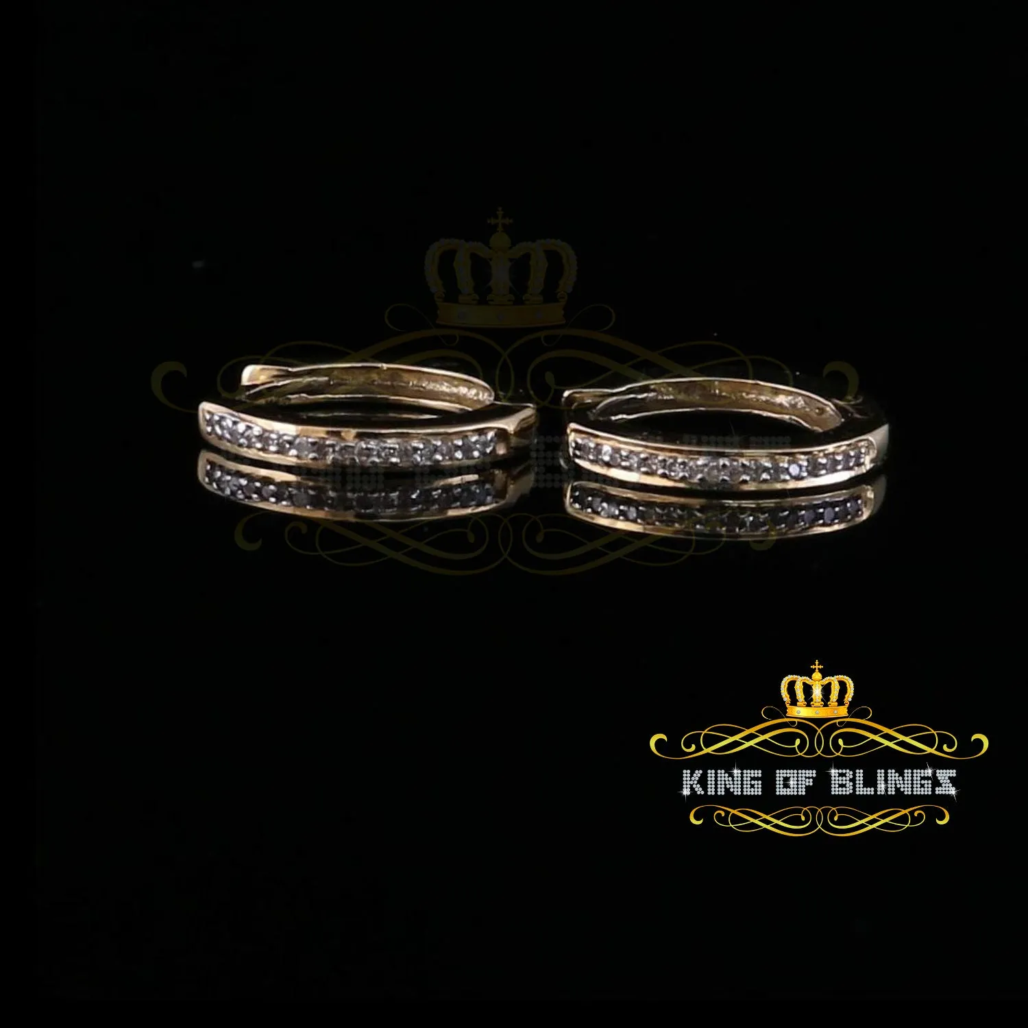 0.10ct Diamond 925 Sterling Silver Yellow Hoop Stud Earrings For Men's / Women's
