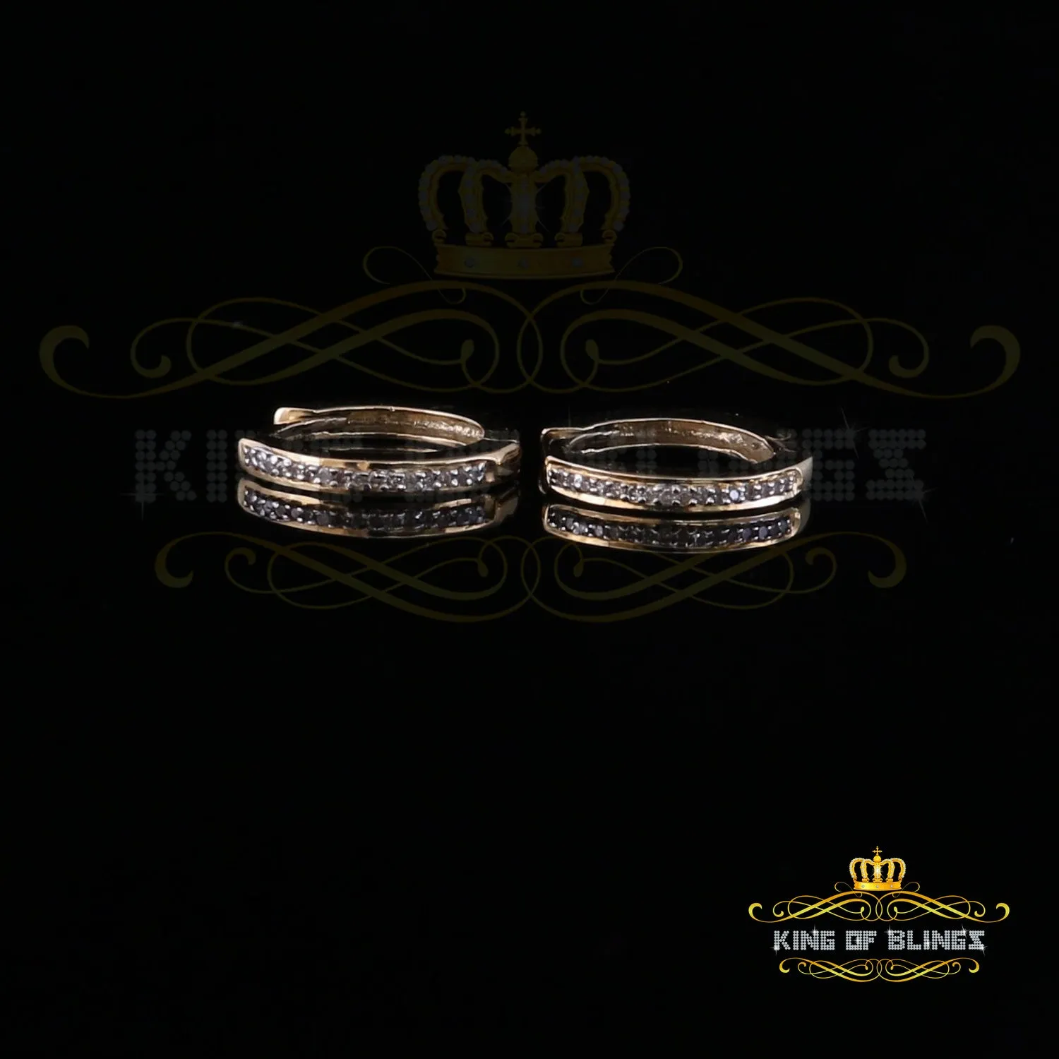 0.10ct Diamond 925 Sterling Silver Yellow Hoop Stud Earrings For Men's / Women's