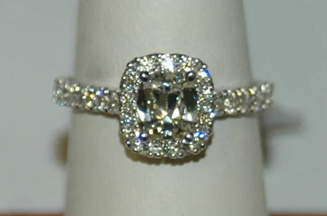 14K White Cushion Diamond 0.95Ct Halo Engagement Ring