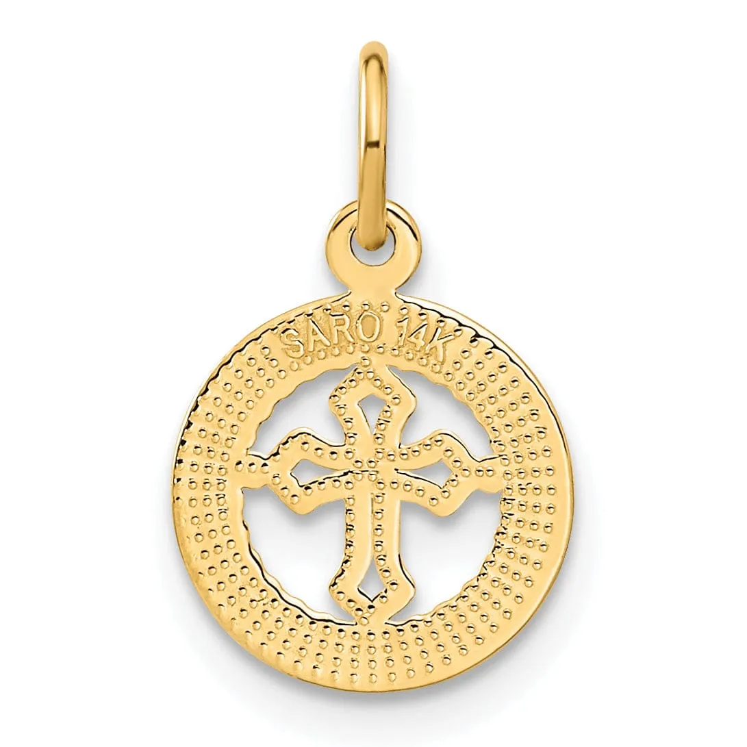 14K Yellow Gold Polished Eternal Life Cross in Circle Design Pendant