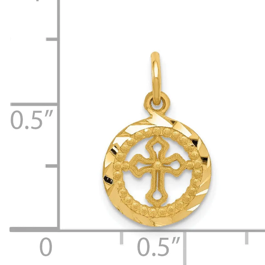 14K Yellow Gold Polished Eternal Life Cross in Circle Design Pendant