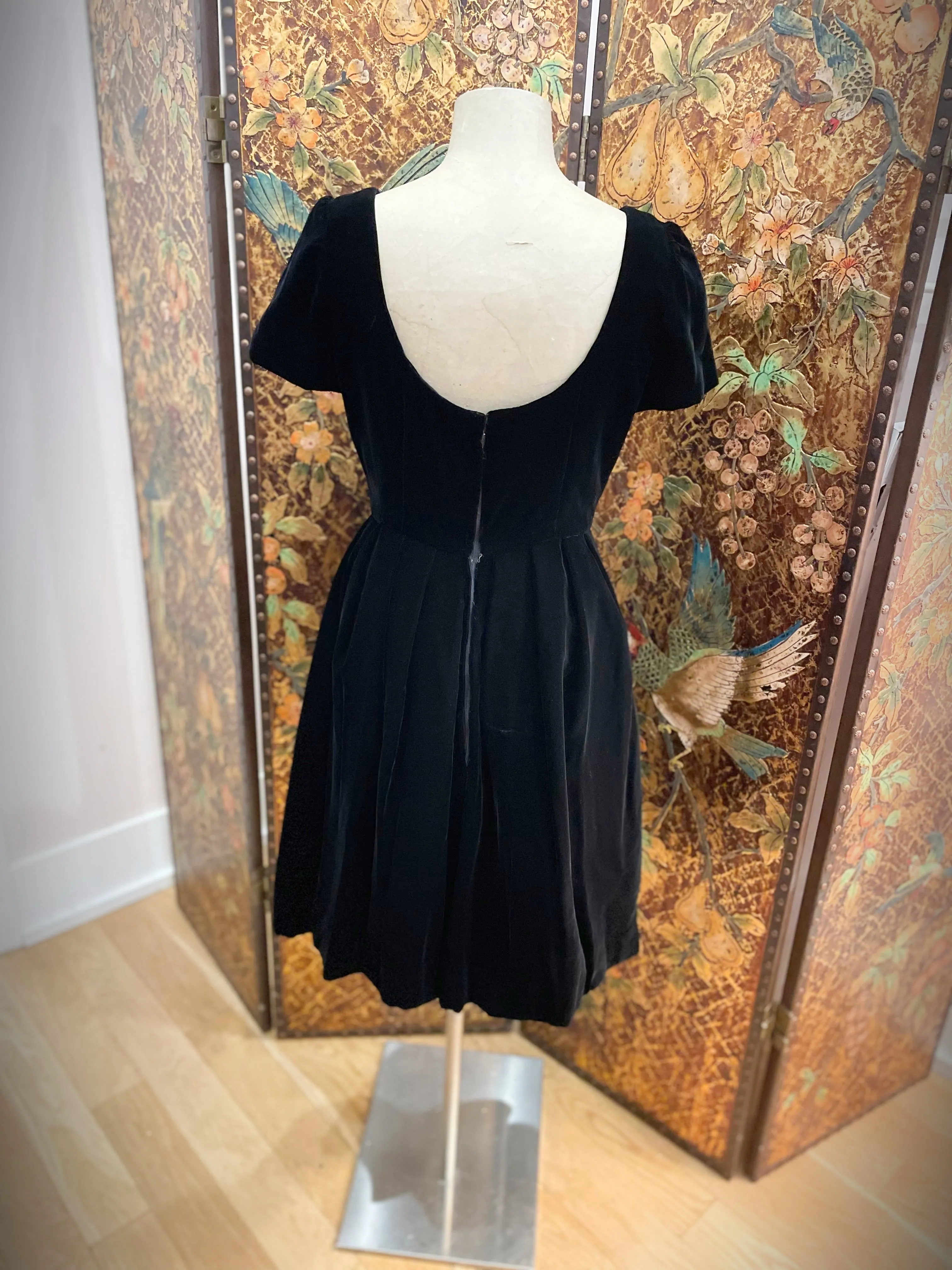 1950s Black Velvet Scoop Back Party Dress