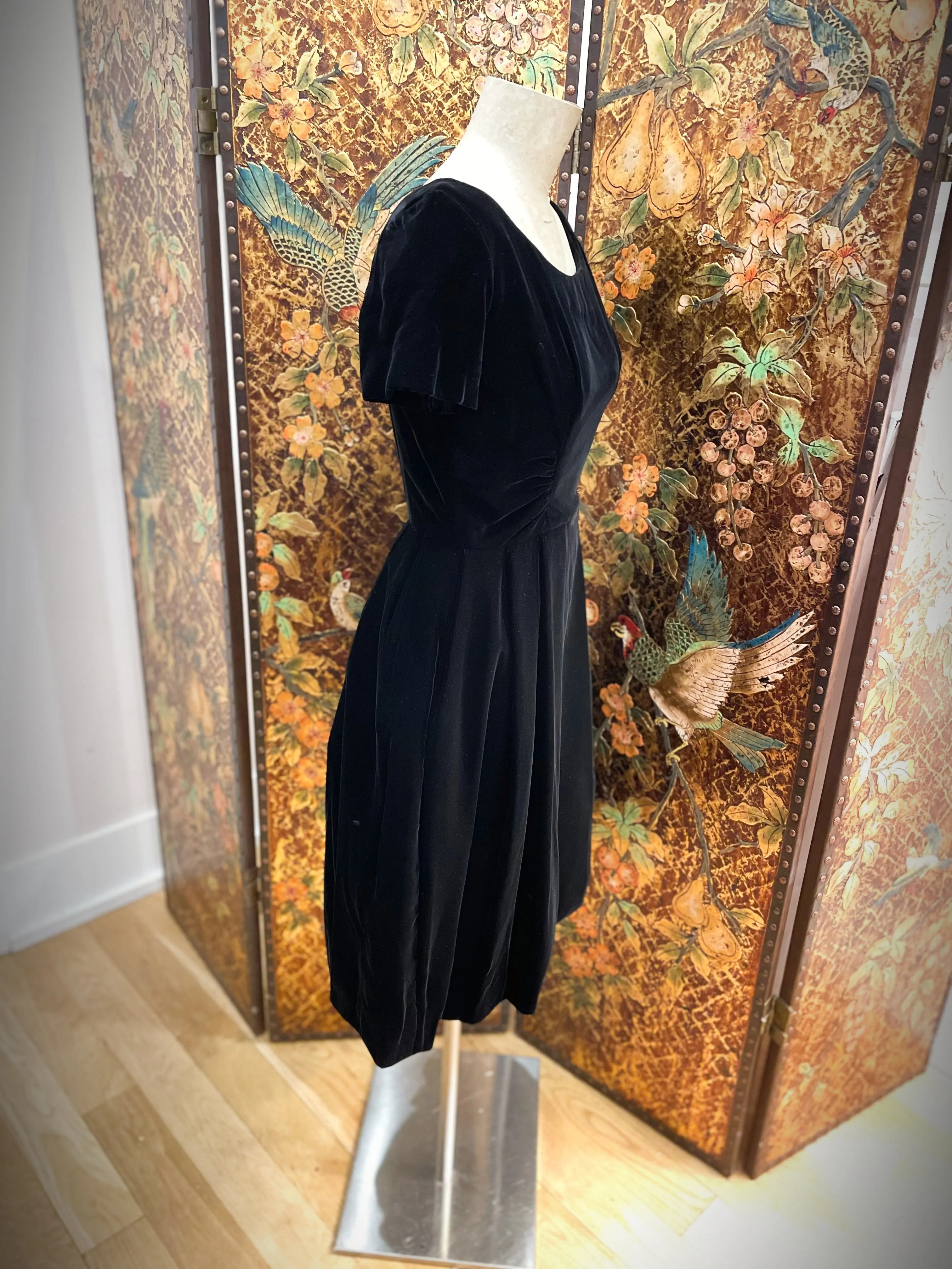 1950s Black Velvet Scoop Back Party Dress
