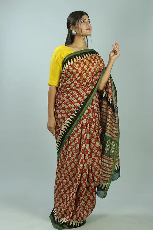 Bagru Handblock Print Chanderi Silk Saree-84