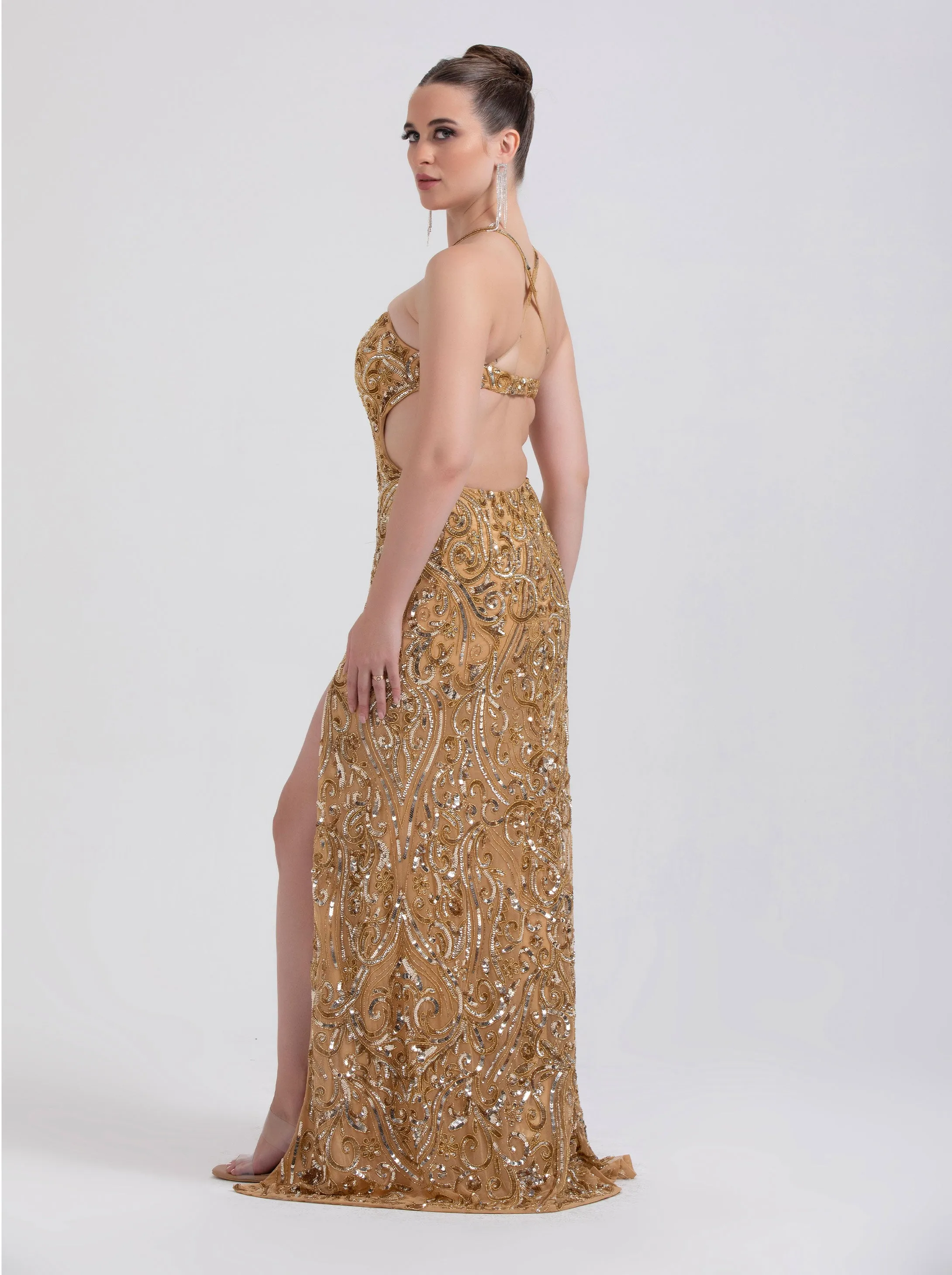 Belle Couture 9131 Beaded Halter Cut Out Prom & Formal Dress