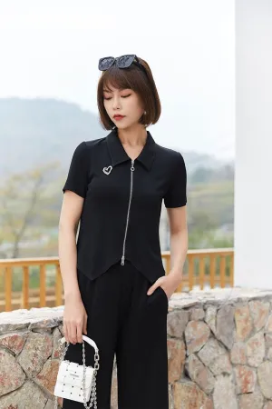 Black Knitted T-shirt With Zipper