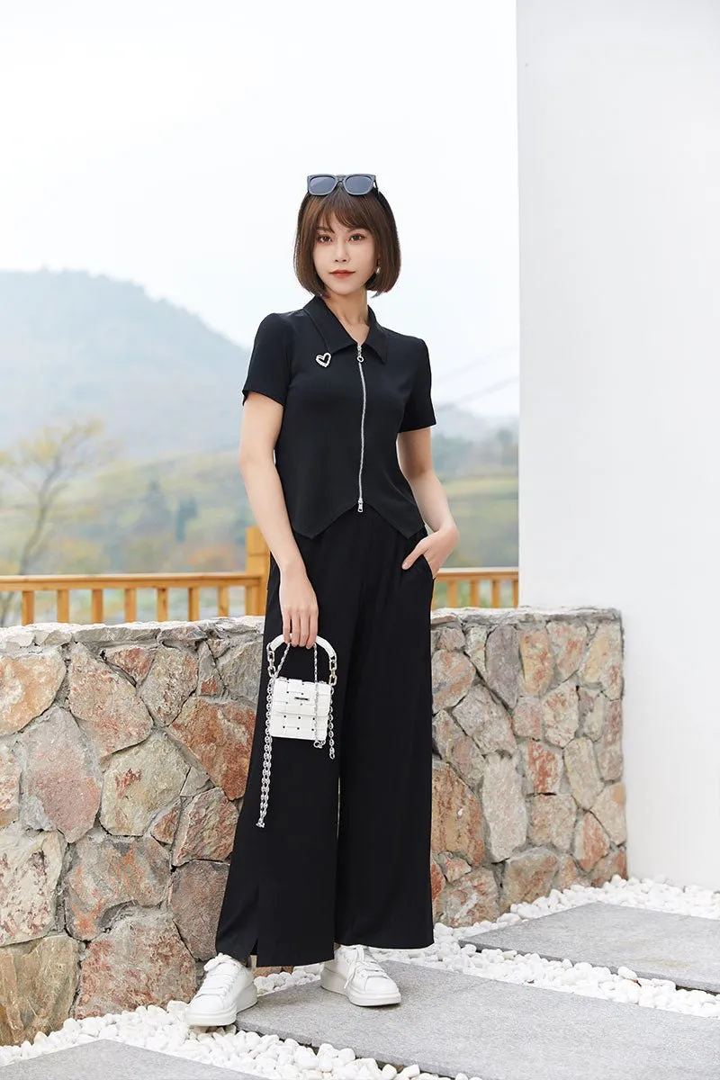 Black Knitted T-shirt With Zipper