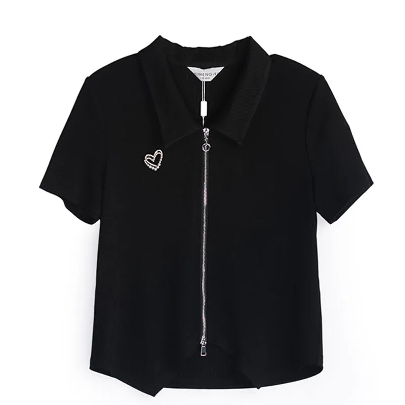Black Knitted T-shirt With Zipper