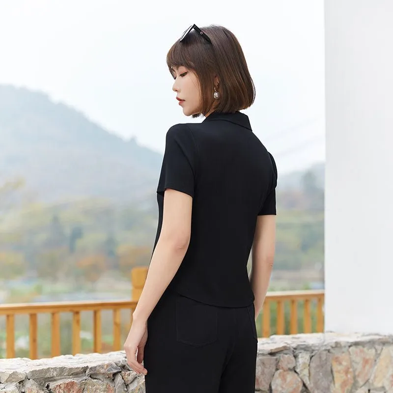 Black Knitted T-shirt With Zipper