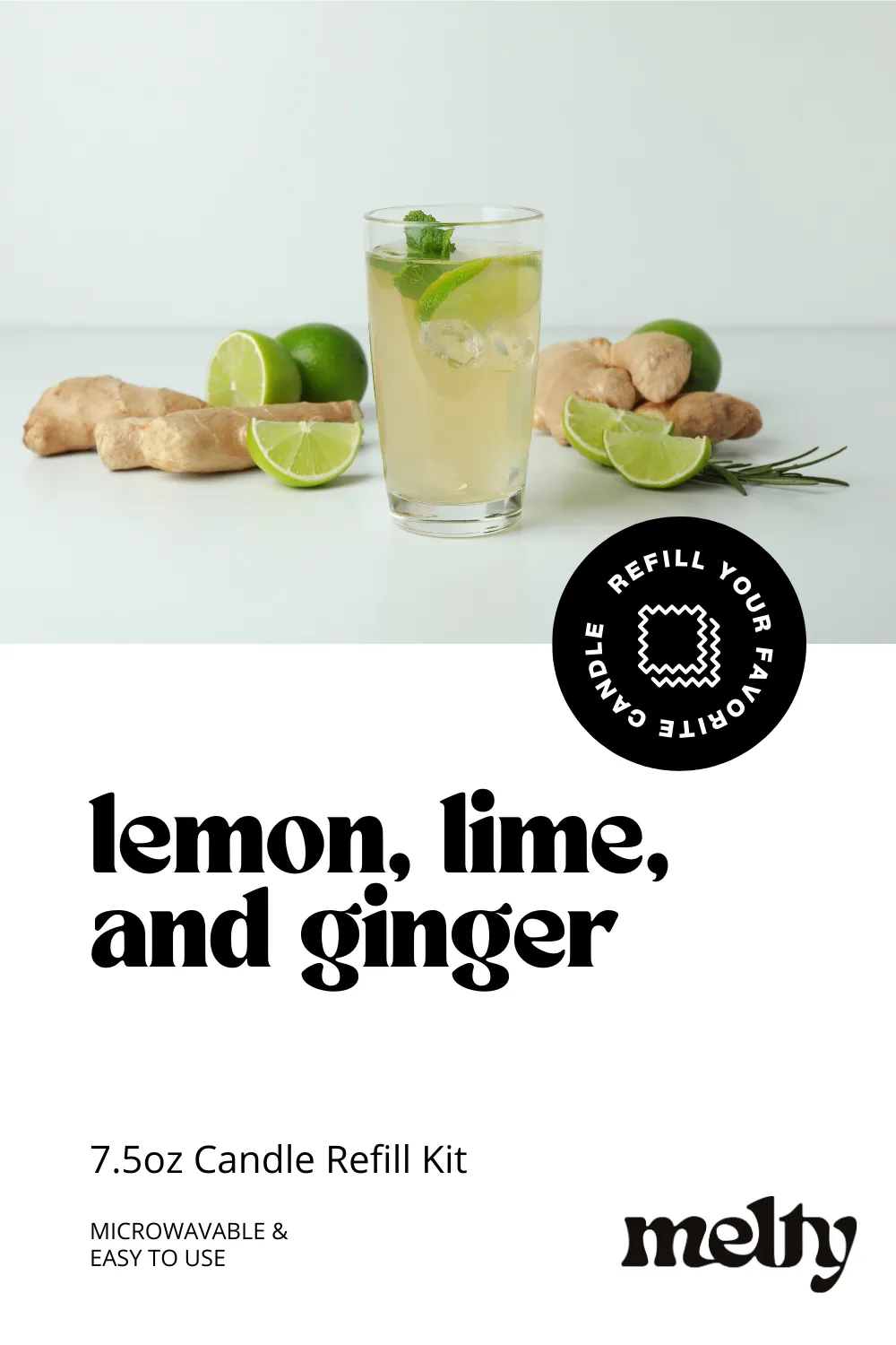 Candle Refill Kit - Lemon, Lime & Ginger Scent | Fresh, Clean, Uplifting Scent