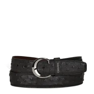 CS381A1 - Cuadra black casual fashion ostrich leather belt for men