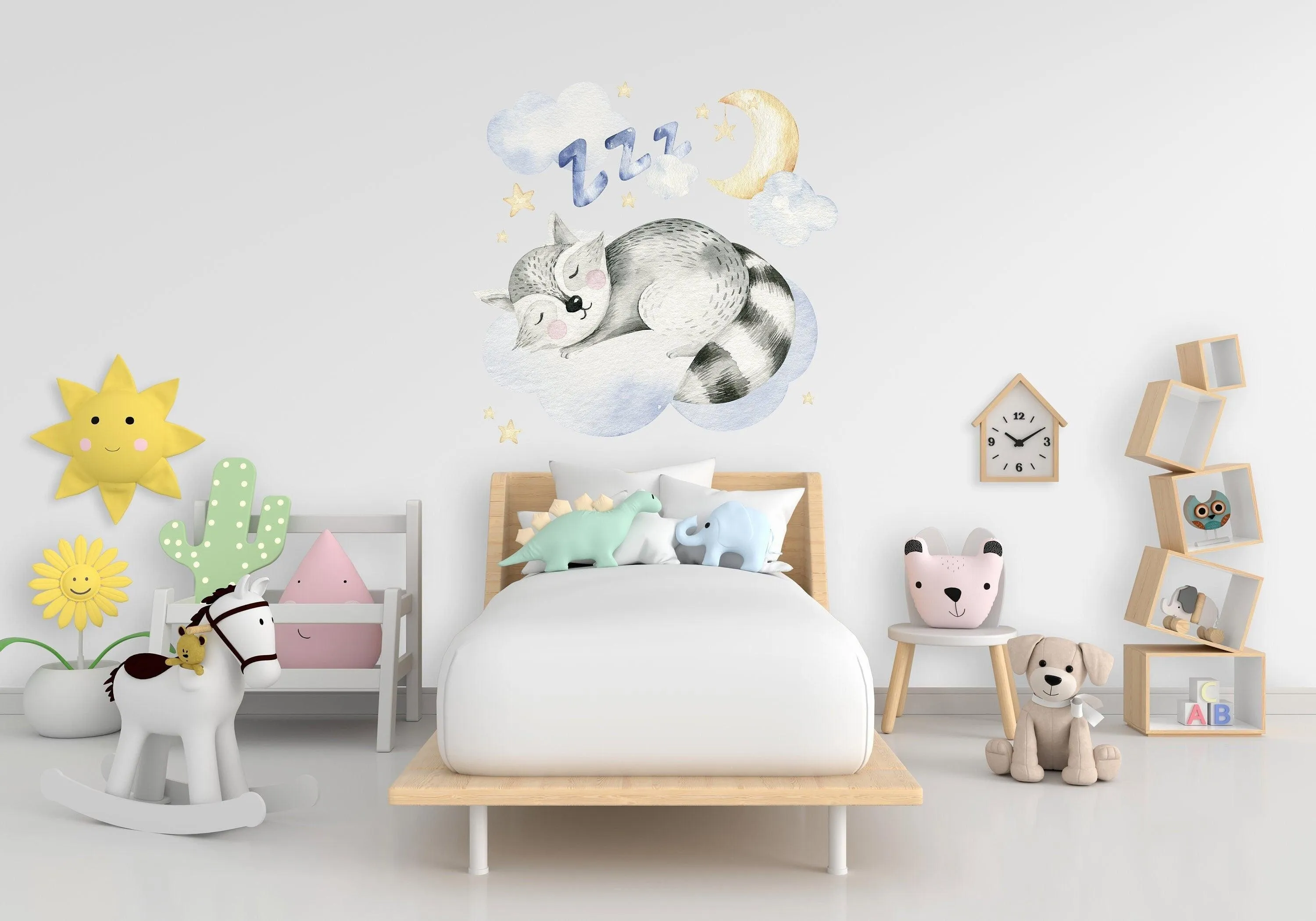 Cute Sleeping Animal Nursery Wall Sticker - Sweet Dreams Cloud Kid Baby Room Decor Decal