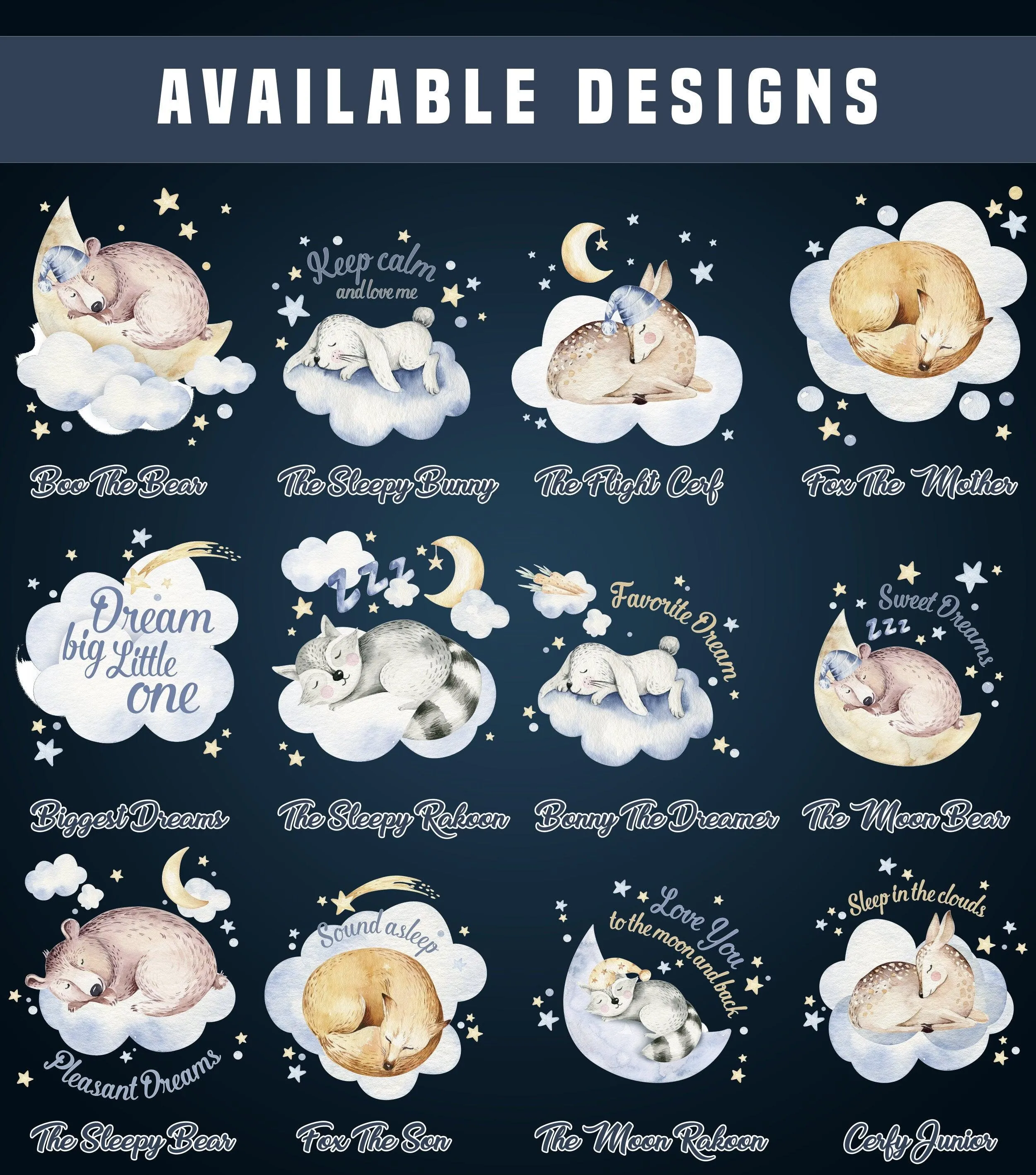 Cute Sleeping Animal Nursery Wall Sticker - Sweet Dreams Cloud Kid Baby Room Decor Decal