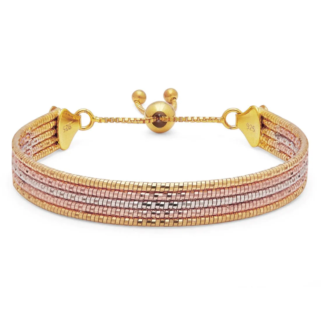 Eternal Sparkle Layered Triple-Tone Plated 925 Sterling Silver Bracelet