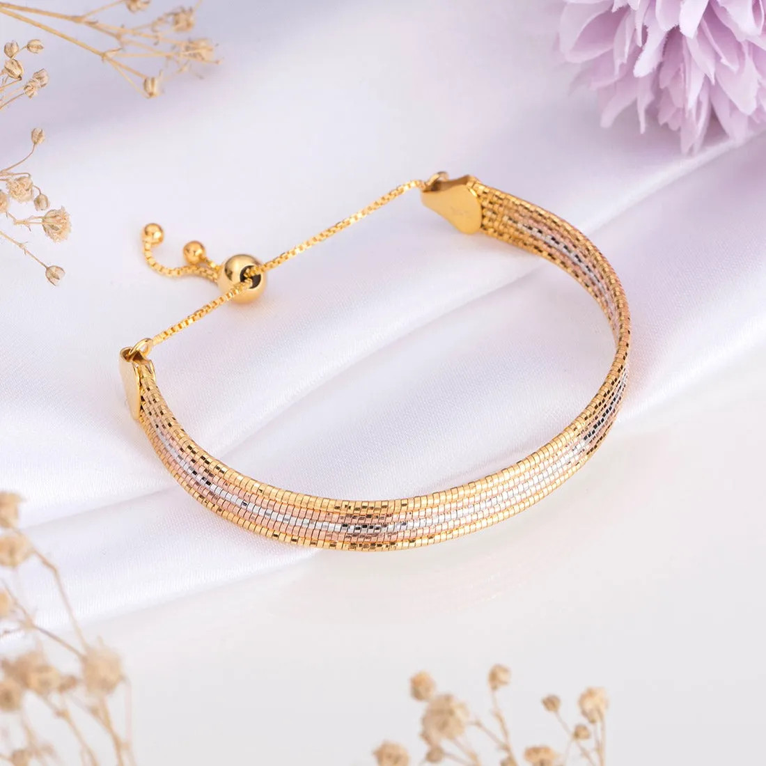 Eternal Sparkle Layered Triple-Tone Plated 925 Sterling Silver Bracelet