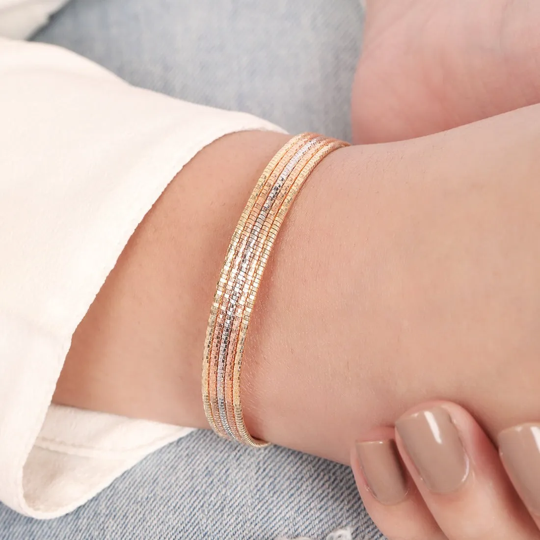 Eternal Sparkle Layered Triple-Tone Plated 925 Sterling Silver Bracelet