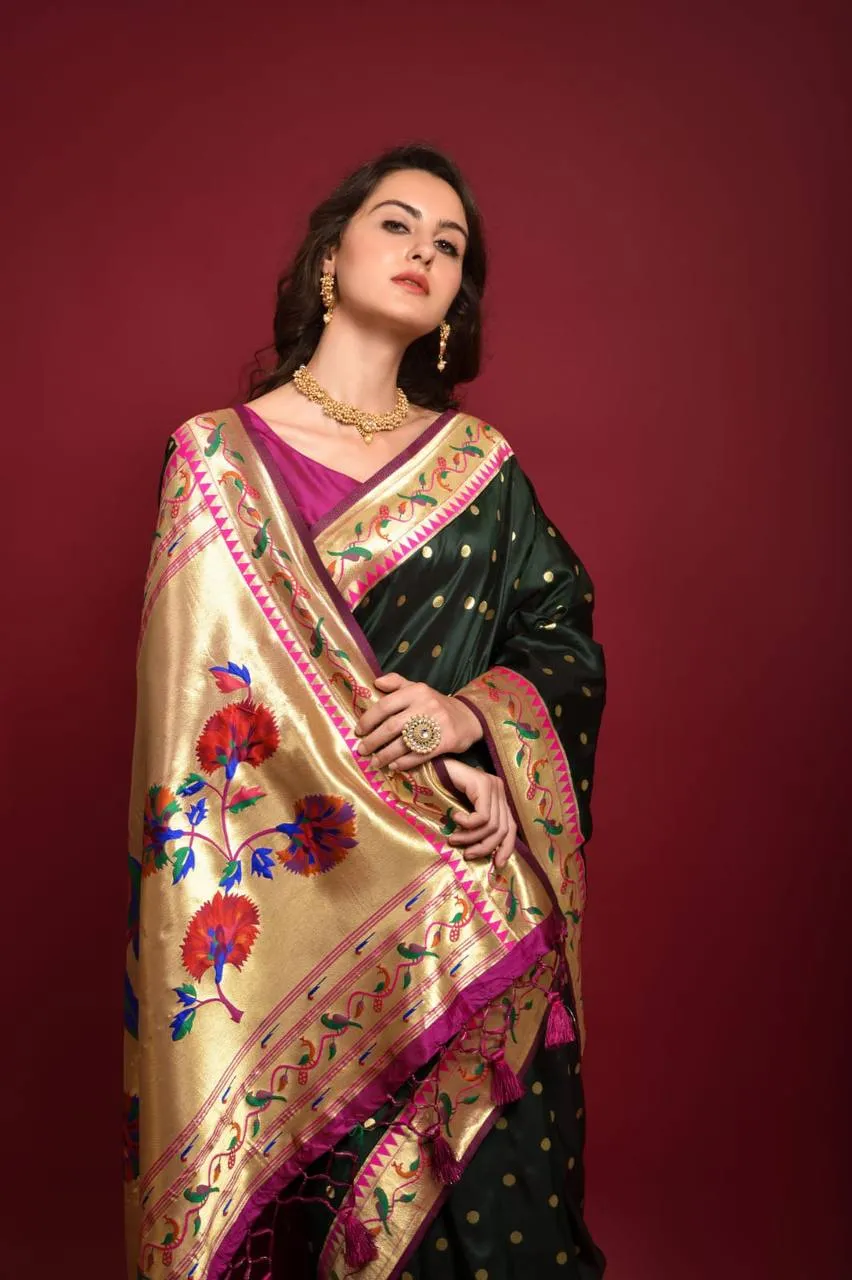 Green Banarasi Soft Silk Paithani Saree