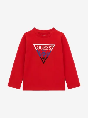 Guess Boys Long Sleeve Logo T-Shirt in Red