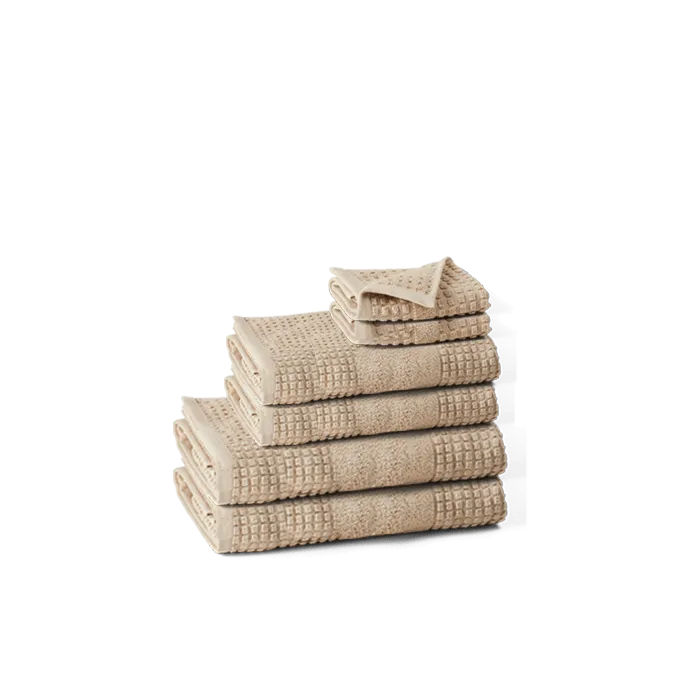 JUNA Check Towels Set, Sand, 6 pcs.