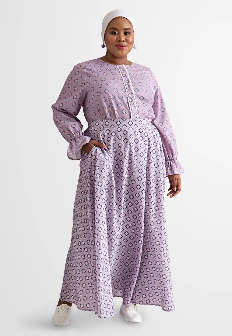 Mazia Clash Print Button Modern Kurung Set