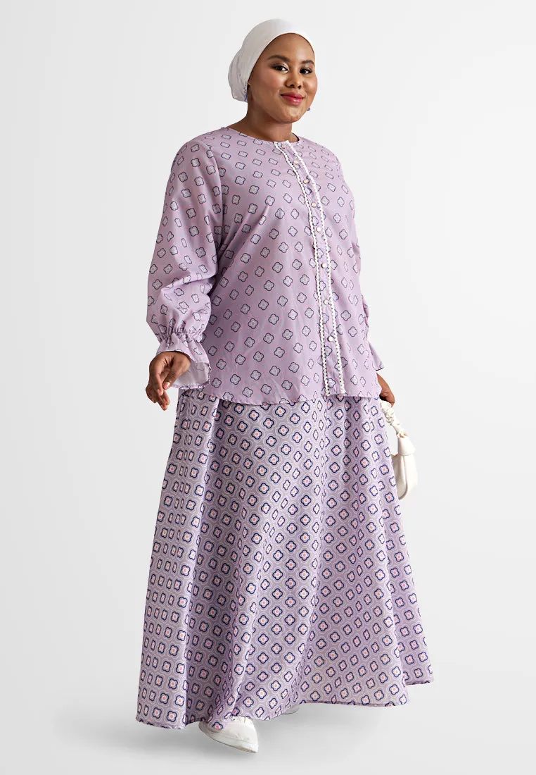 Mazia Clash Print Button Modern Kurung Set