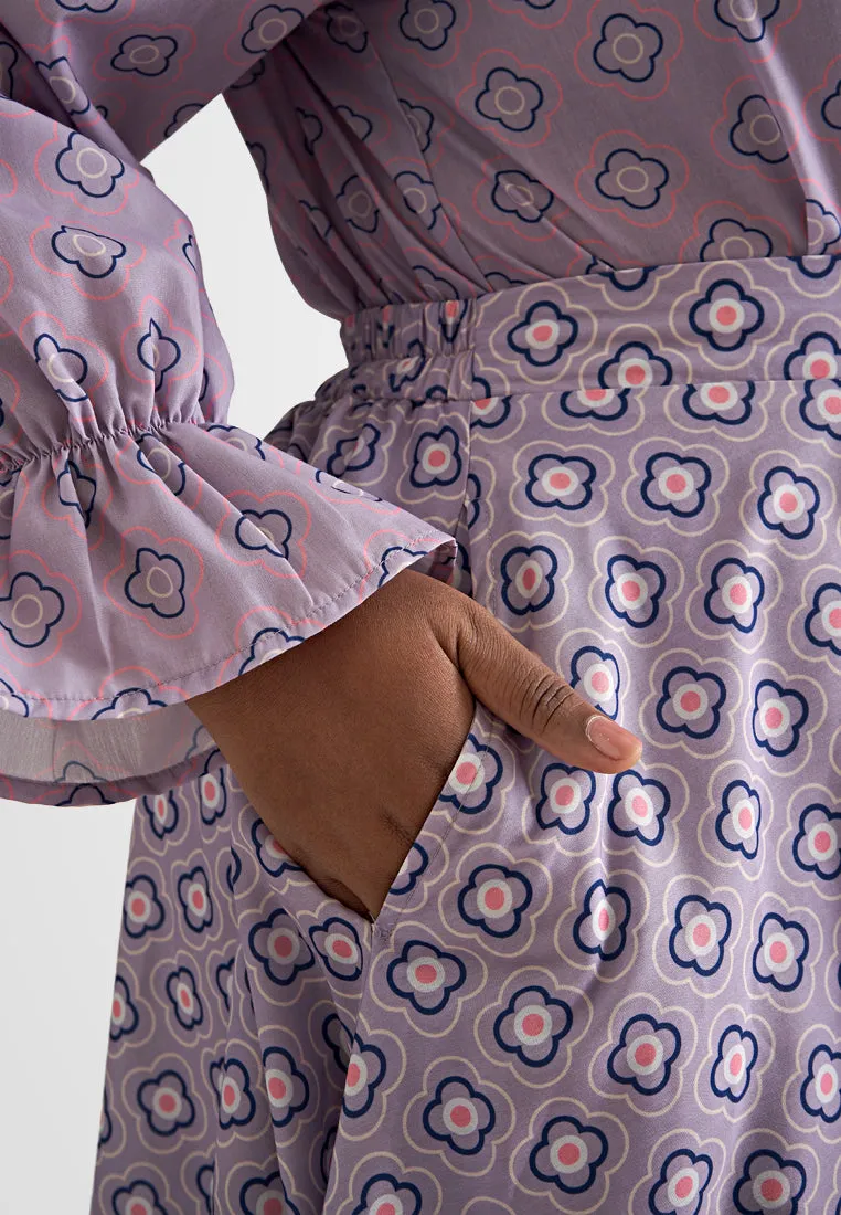 Mazia Clash Print Button Modern Kurung Set
