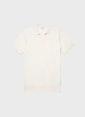 Men's Fine Rib Silk Cotton Polo Shirt in Ecru