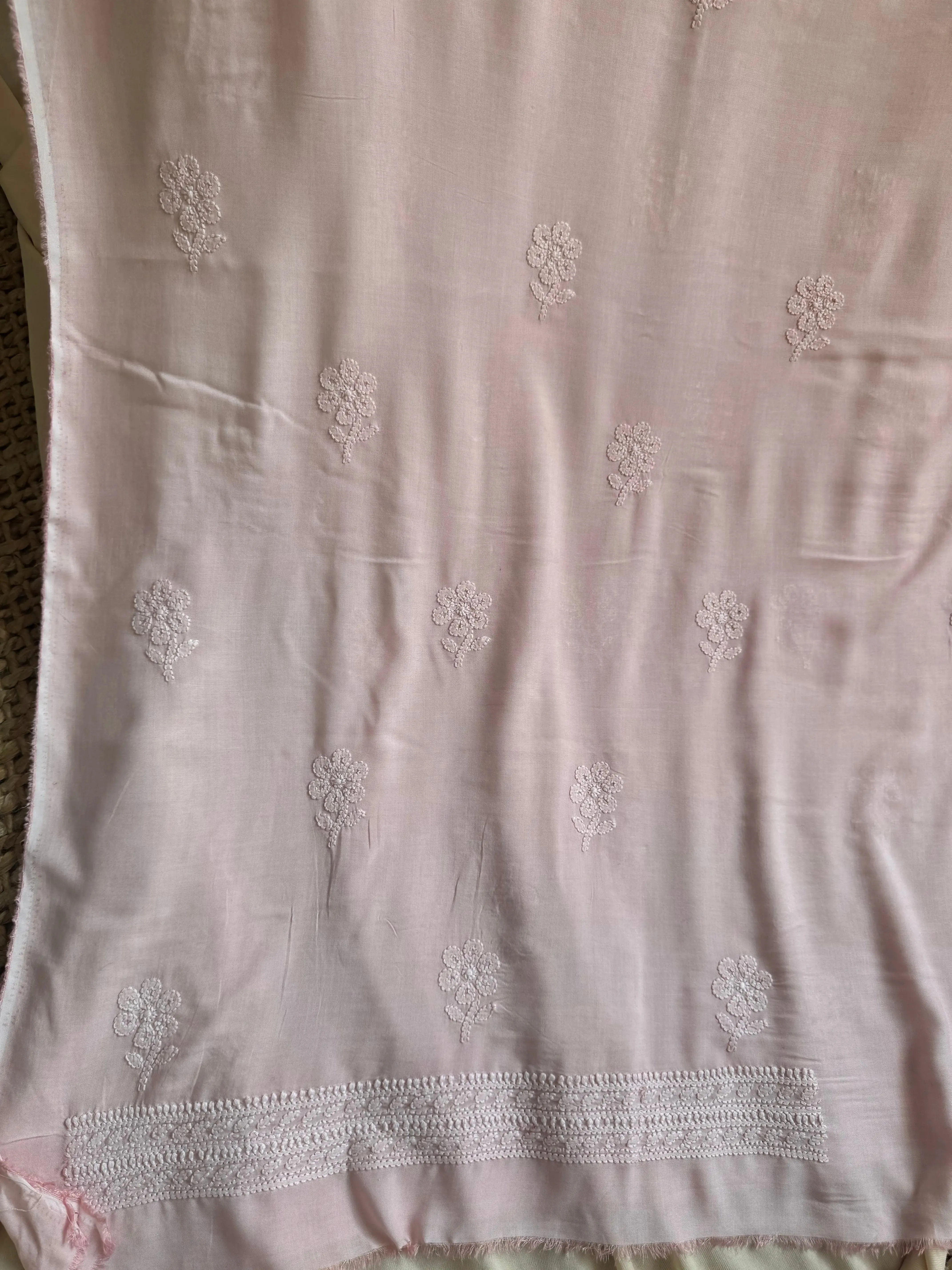 Modal Chikankari Unstitched Kurti Fabric - Pale Pink