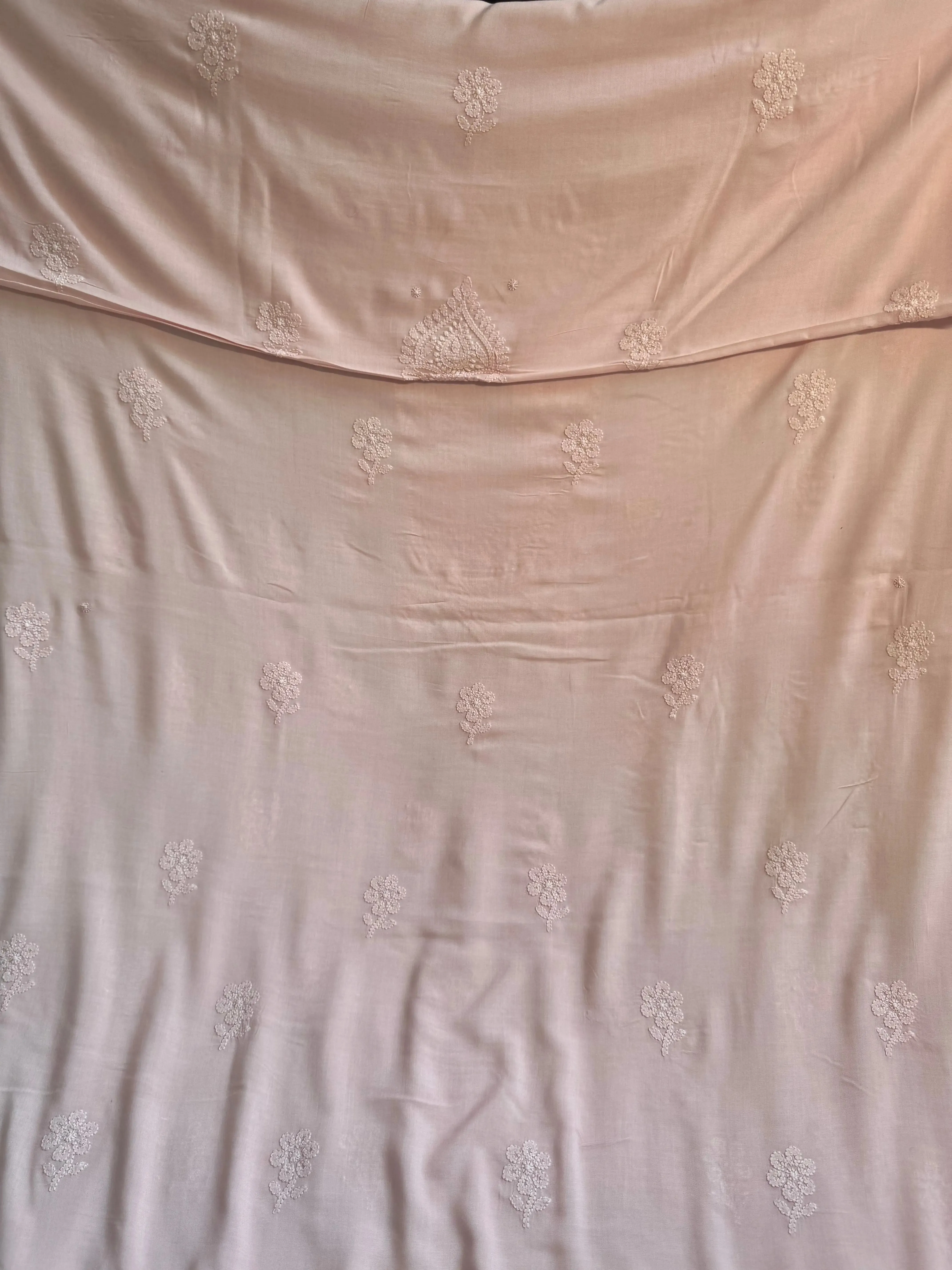 Modal Chikankari Unstitched Kurti Fabric - Pale Pink