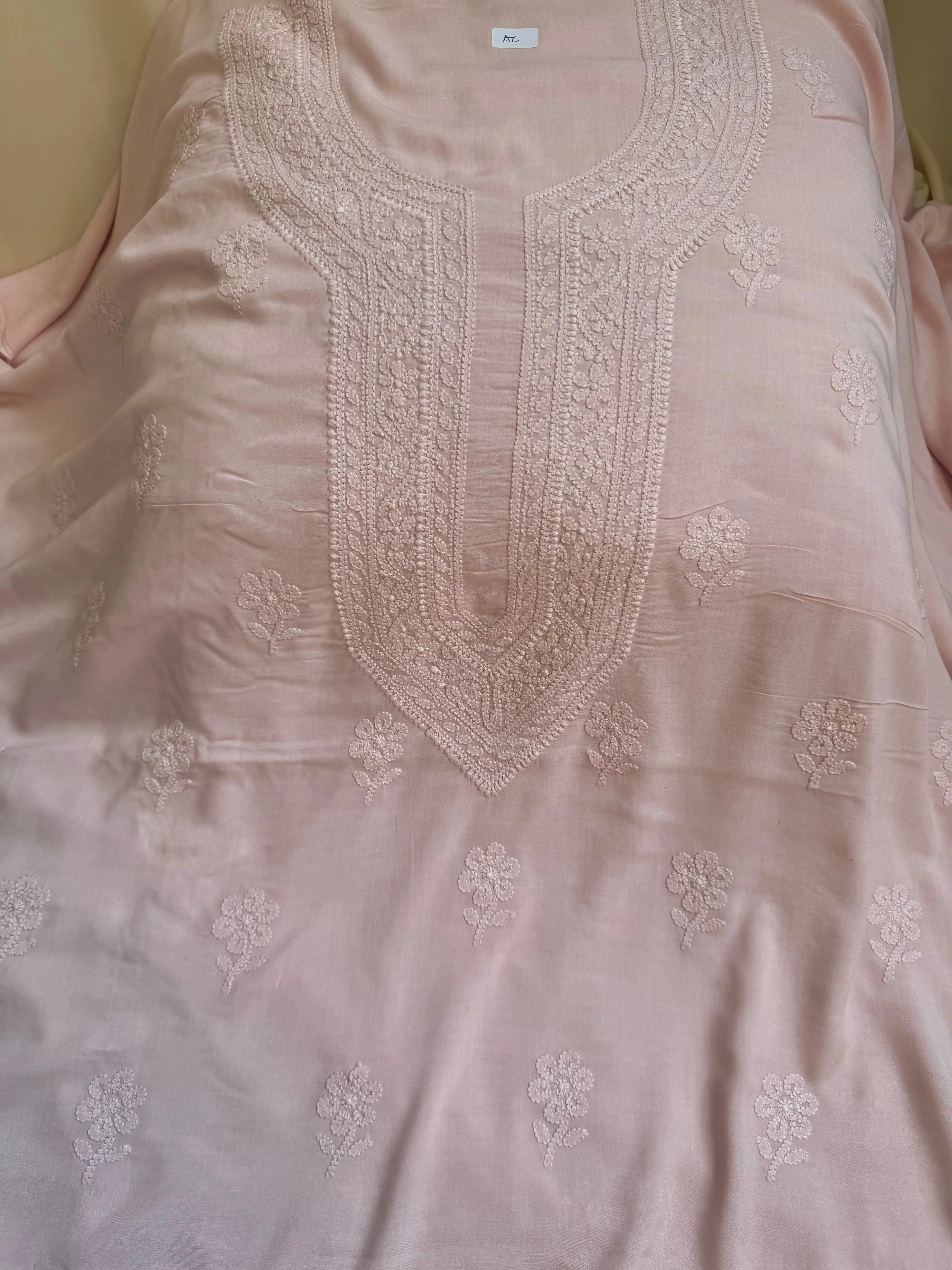 Modal Chikankari Unstitched Kurti Fabric - Pale Pink