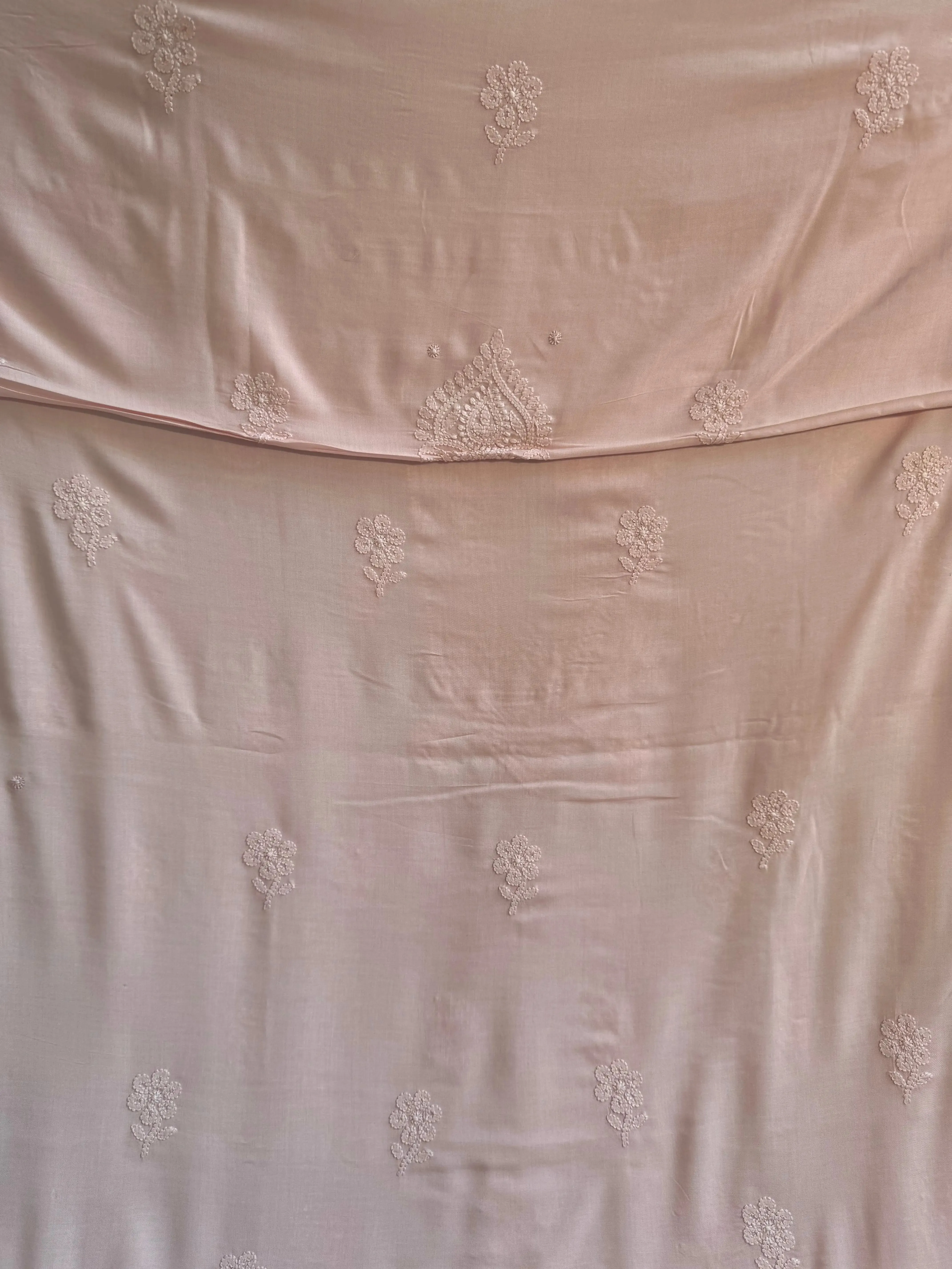 Modal Chikankari Unstitched Kurti Fabric - Pale Pink