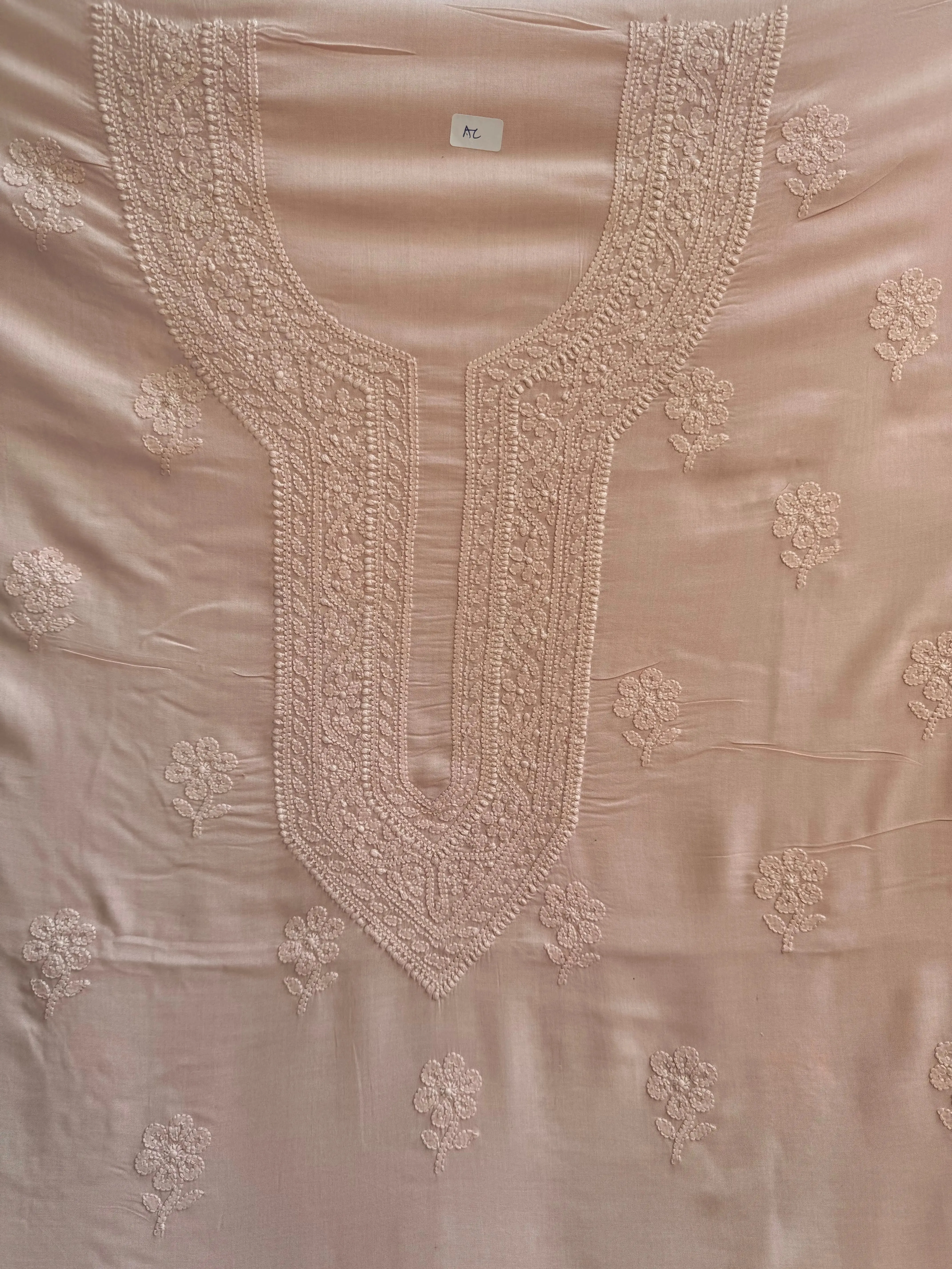 Modal Chikankari Unstitched Kurti Fabric - Pale Pink