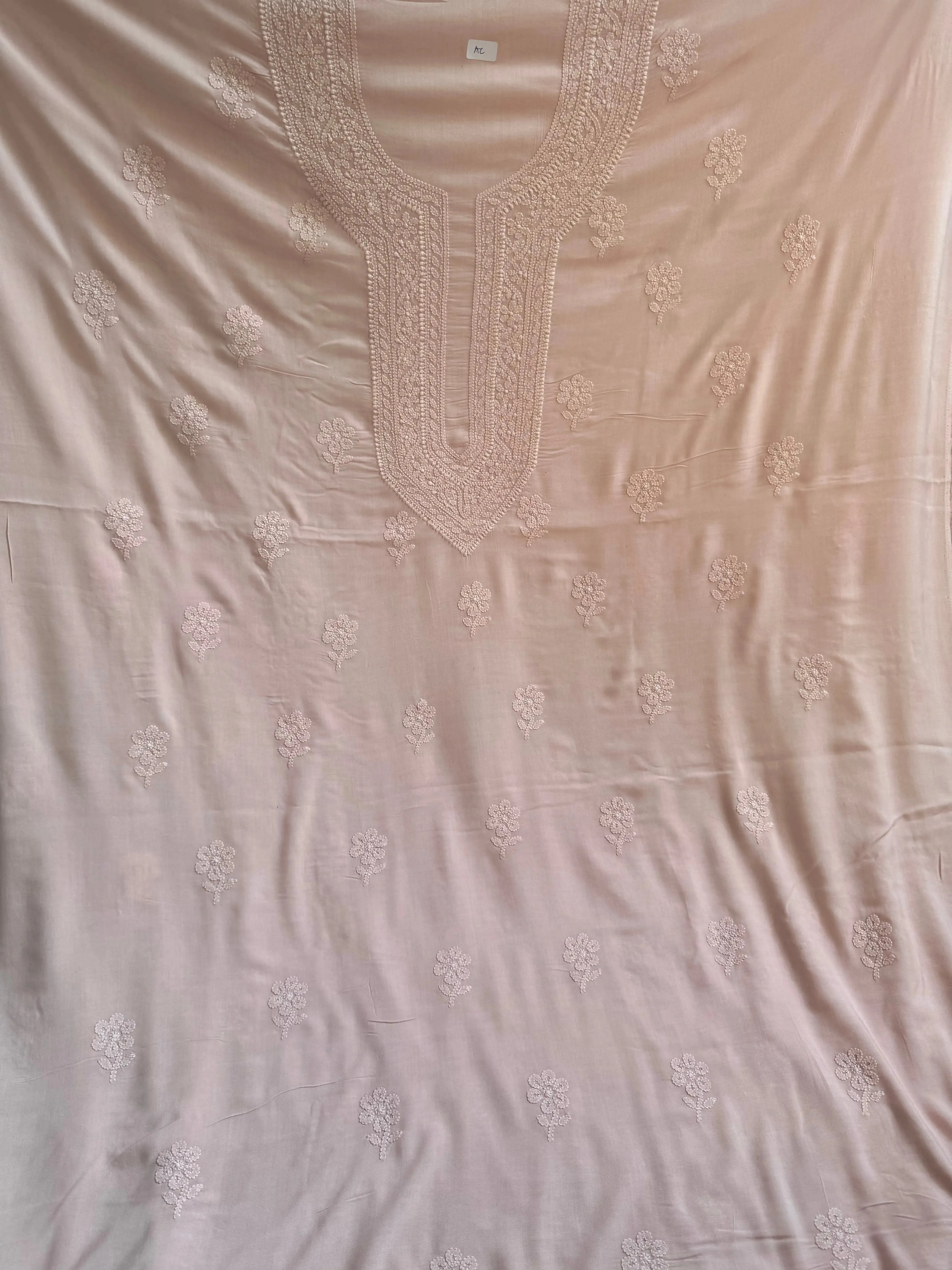 Modal Chikankari Unstitched Kurti Fabric - Pale Pink