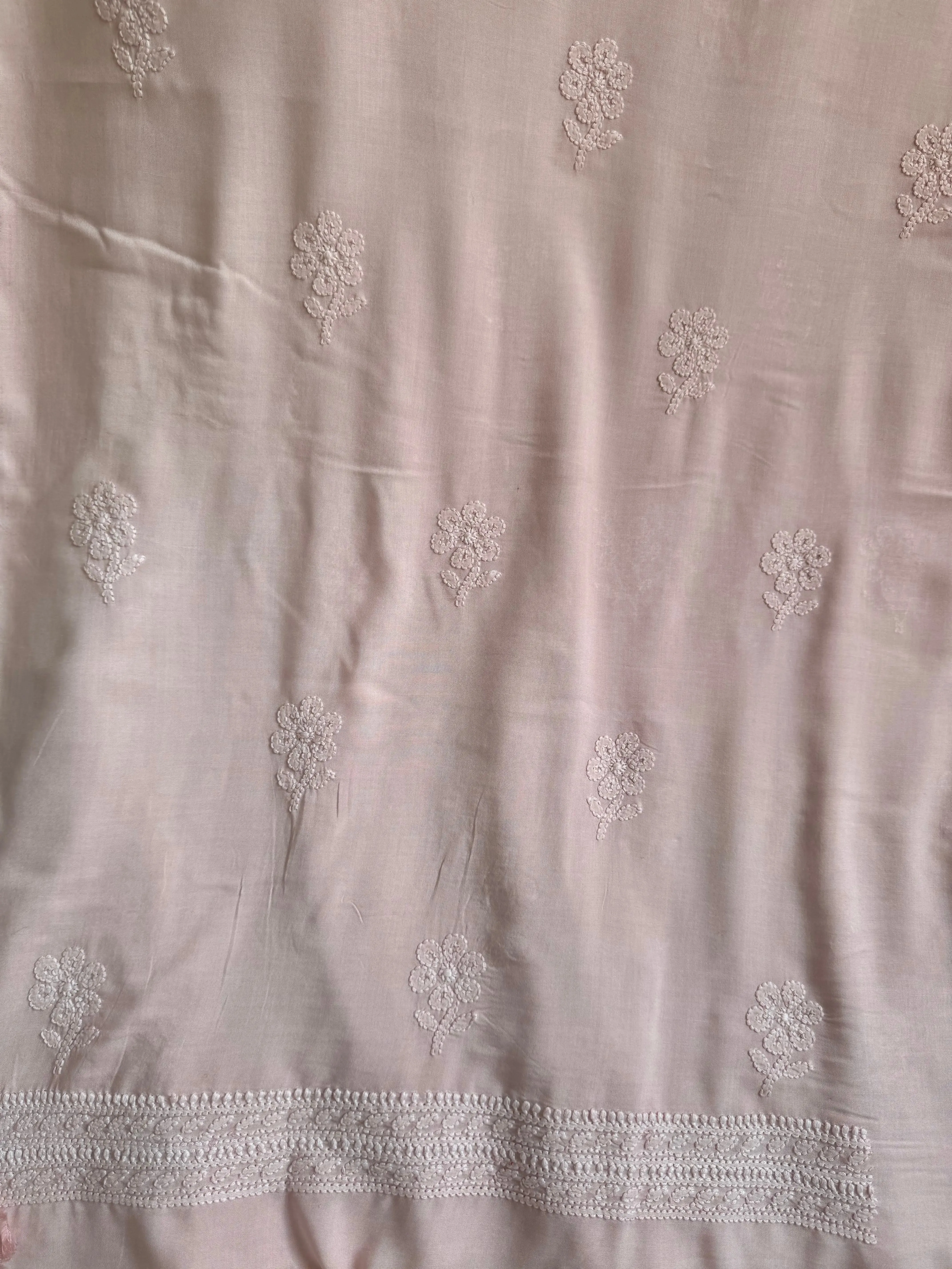 Modal Chikankari Unstitched Kurti Fabric - Pale Pink