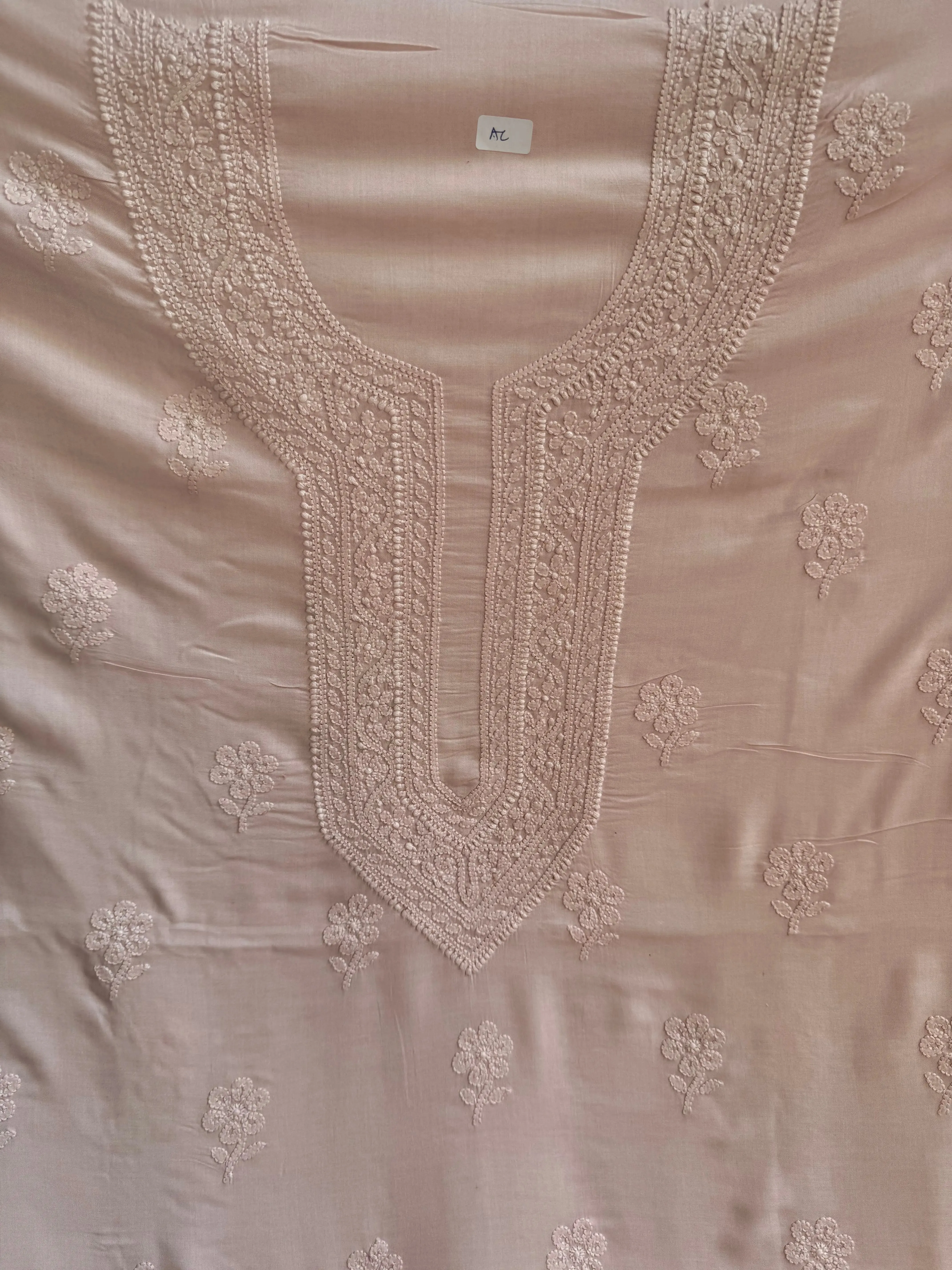 Modal Chikankari Unstitched Kurti Fabric - Pale Pink