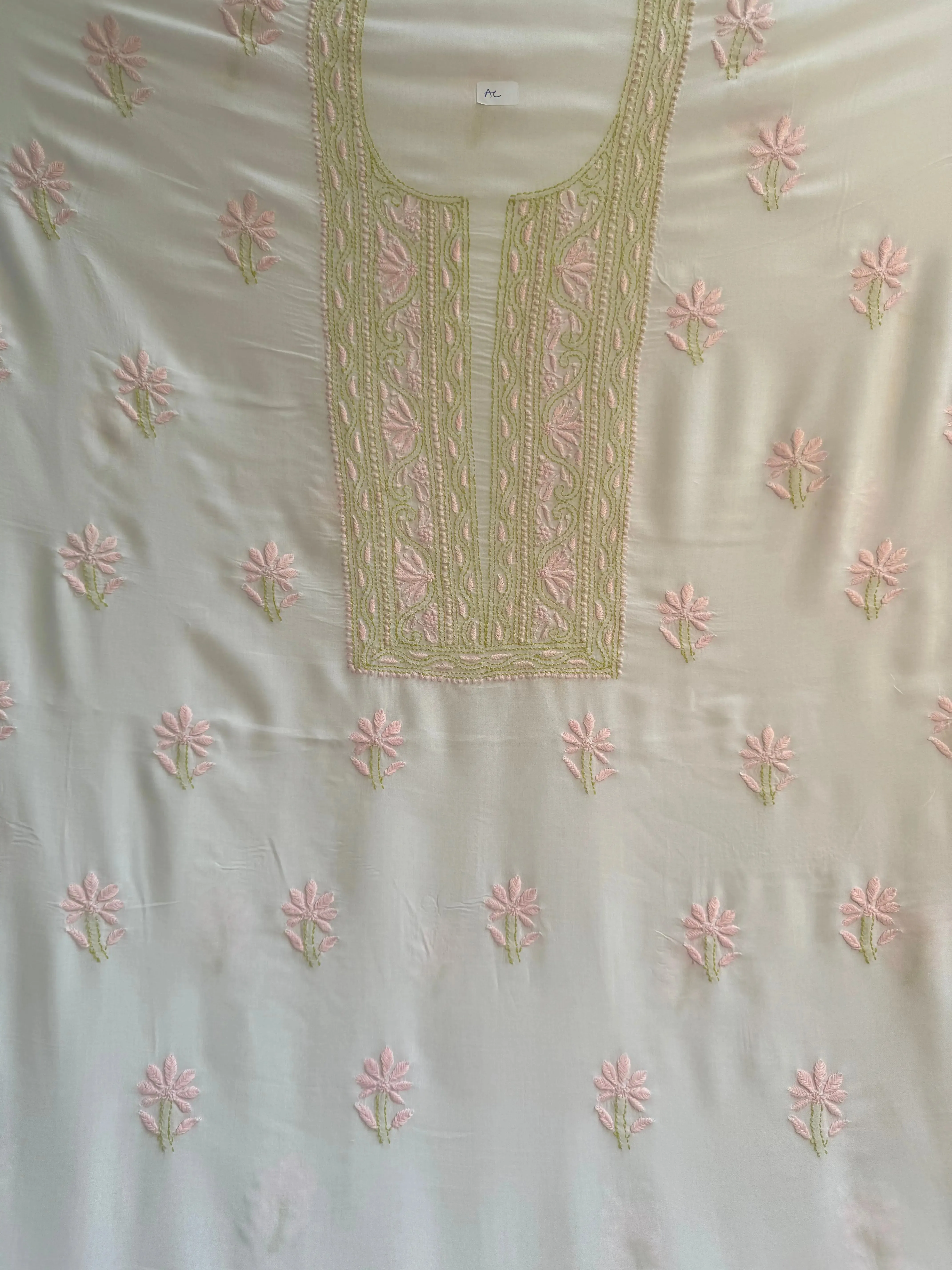 Modal Unstitched Kurti Fabric - White with Multi Thread work
