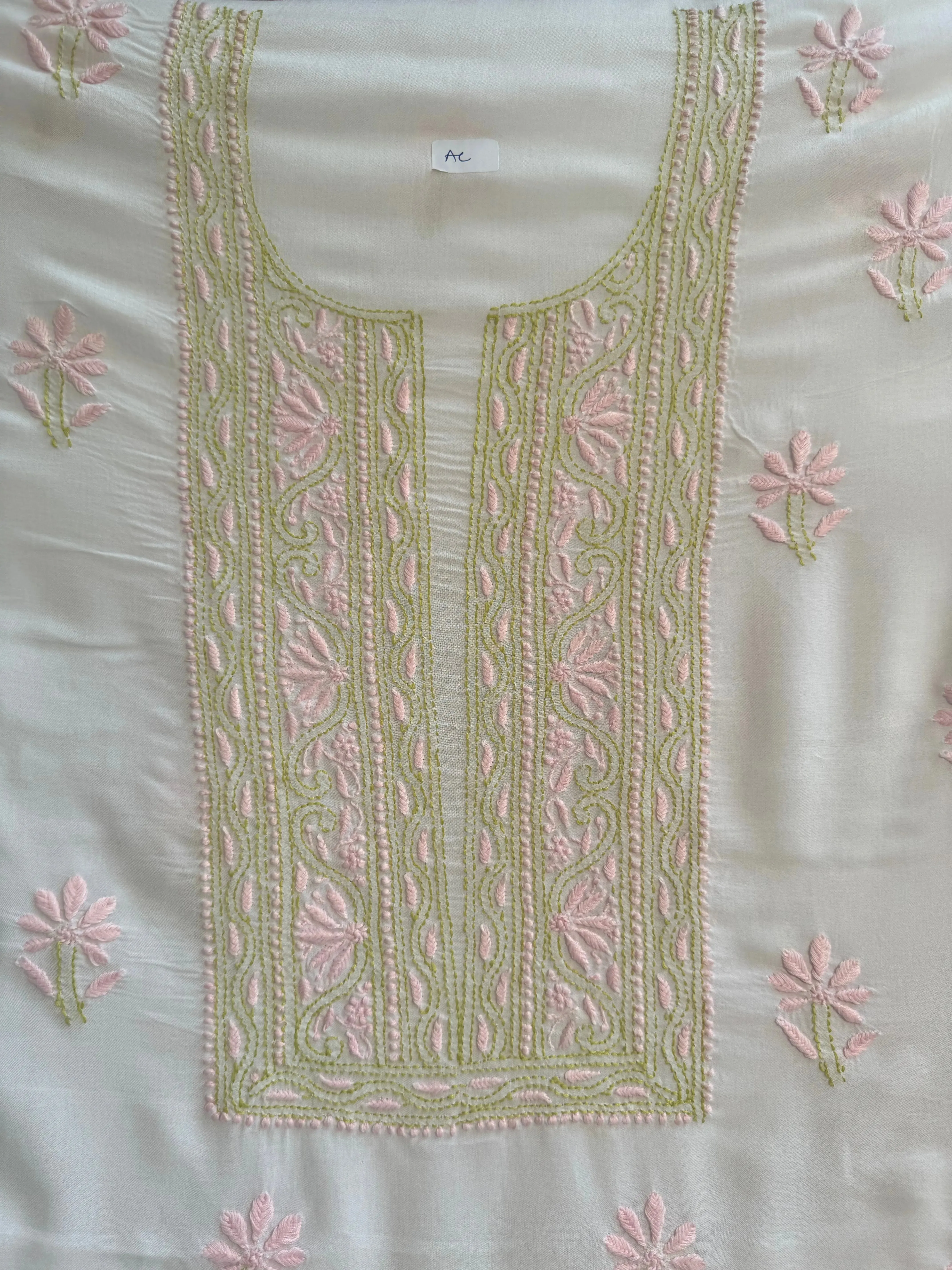Modal Unstitched Kurti Fabric - White with Multi Thread work