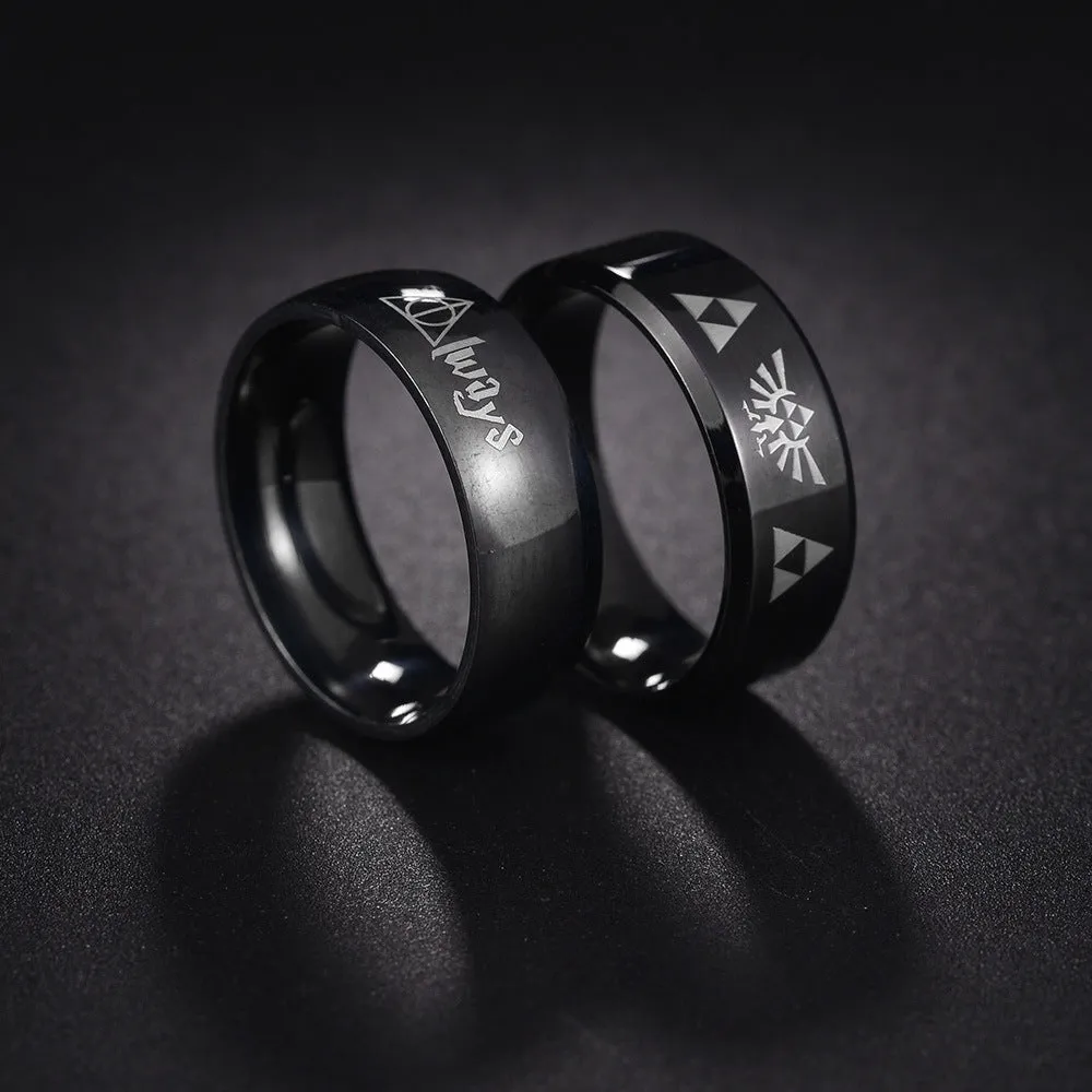 Mysterious Triangle Pattern Steel Ring Set - Size 6-13