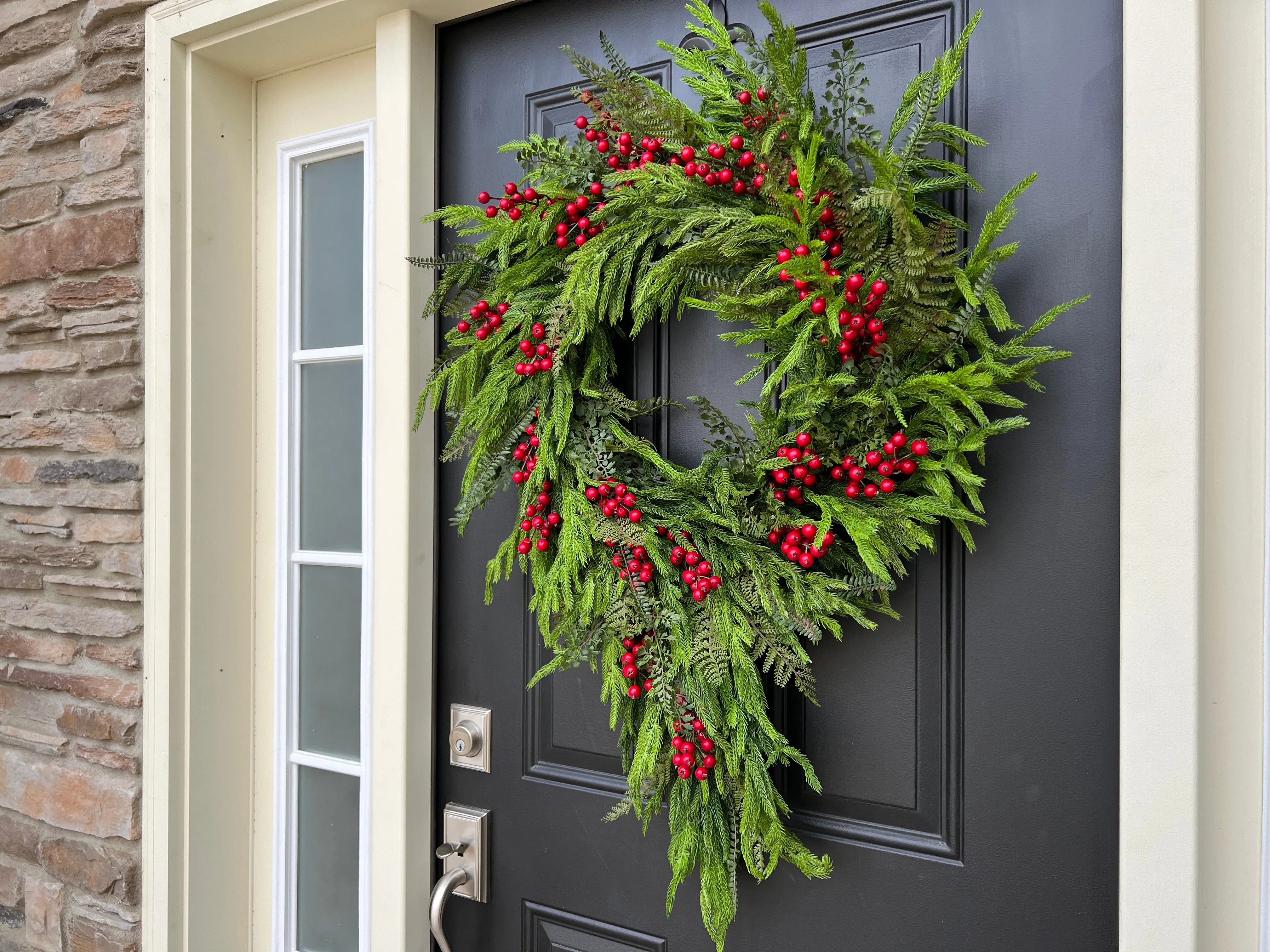 Outdoor Norfolk Pine & Red Berry Cascading Wreath