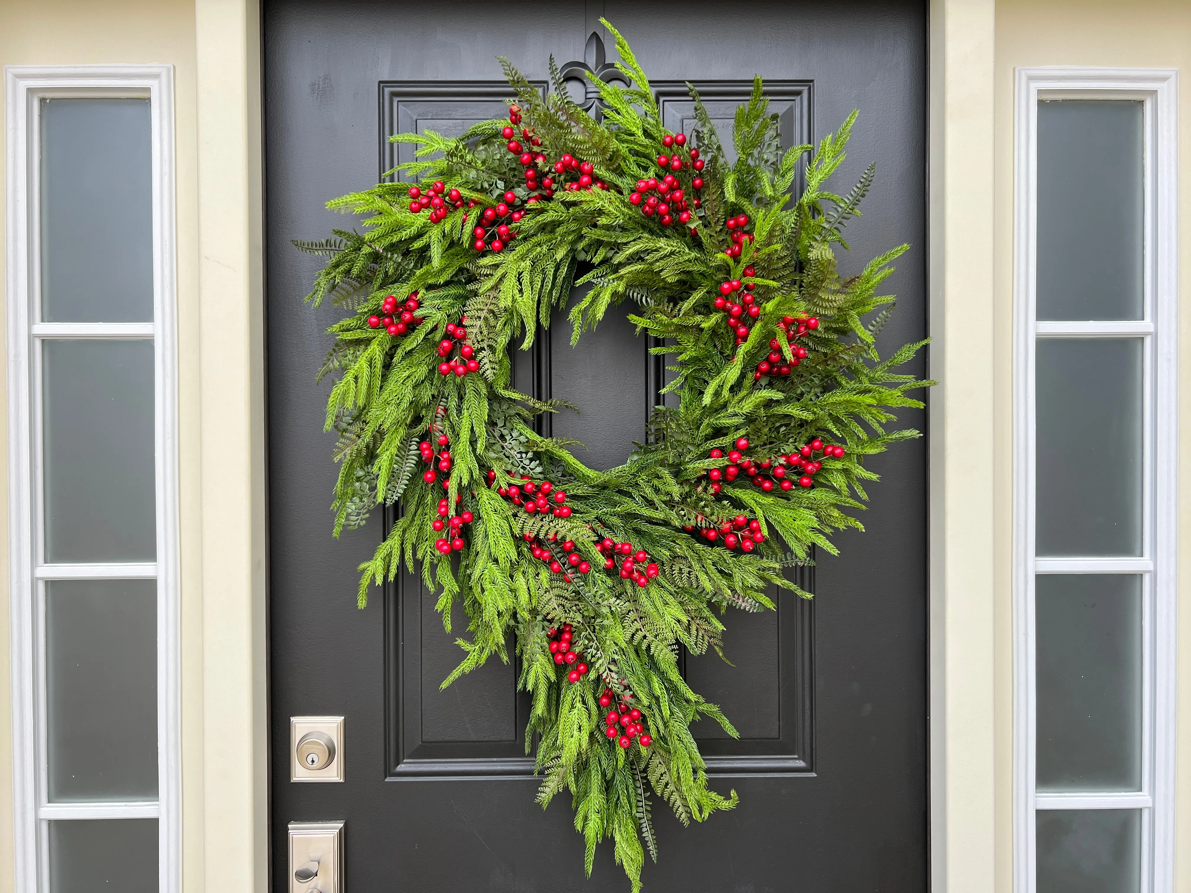 Outdoor Norfolk Pine & Red Berry Cascading Wreath