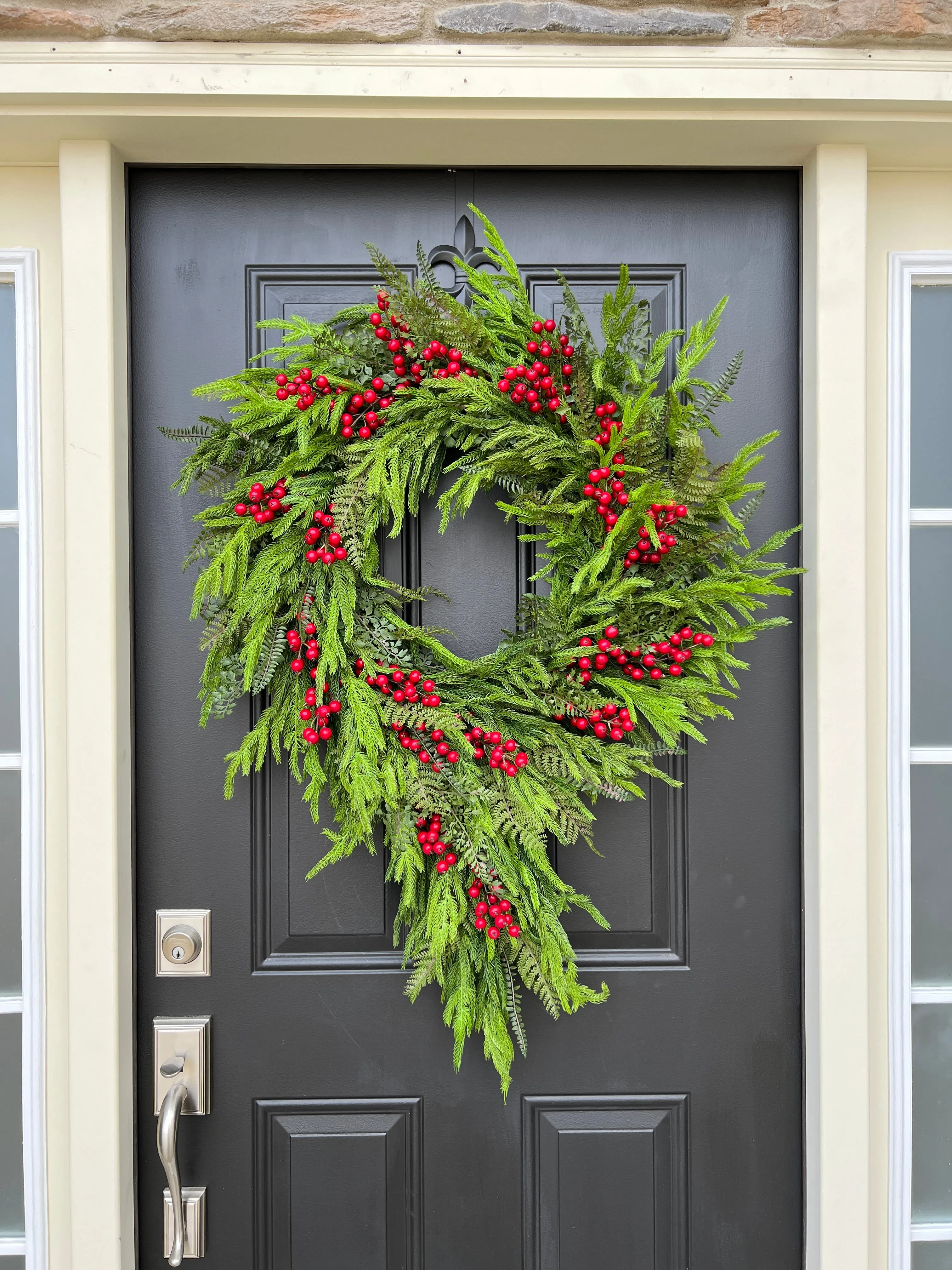 Outdoor Norfolk Pine & Red Berry Cascading Wreath