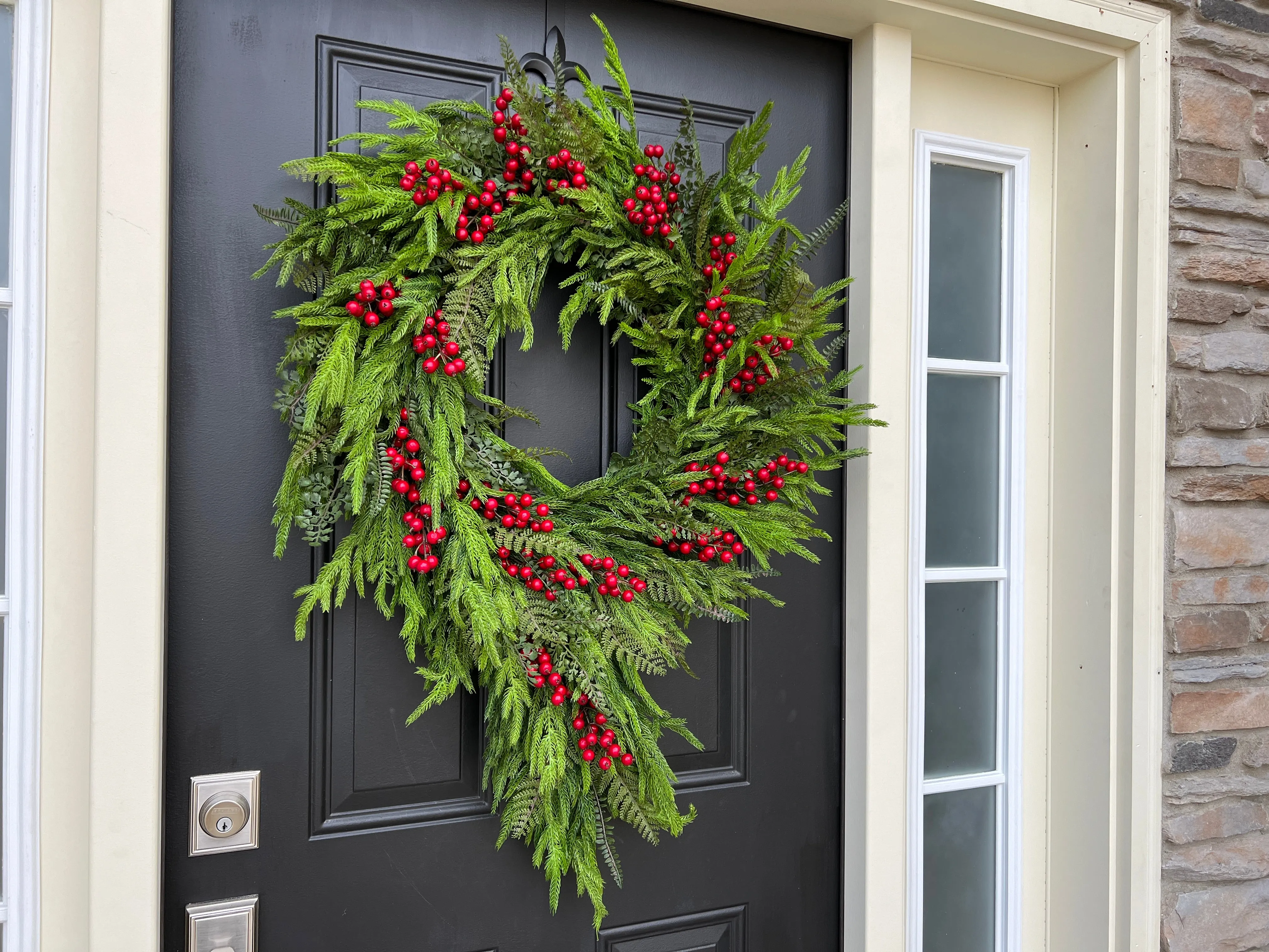 Outdoor Norfolk Pine & Red Berry Cascading Wreath