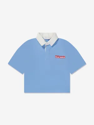 Palm Angels Boys Flames Oversized Polo Shirt in Blue