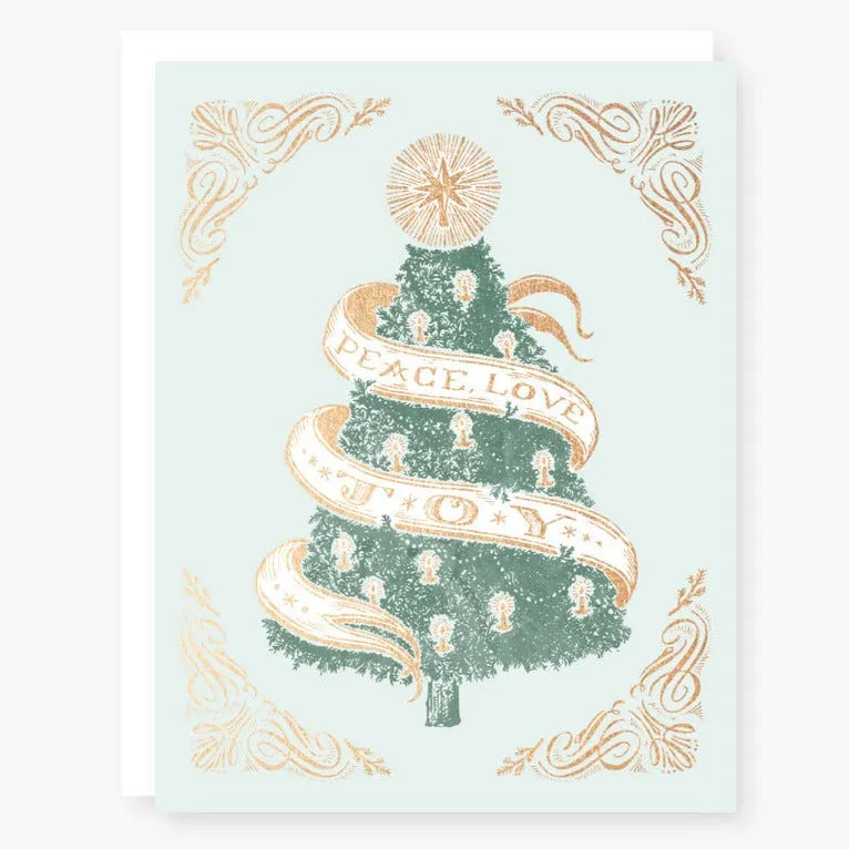 Peace, love, Joy Christmas Tree Card