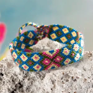 Peruvian Handwoven Wristband Bracelet in Spring Colors - Geometric Mornings | NOVICA