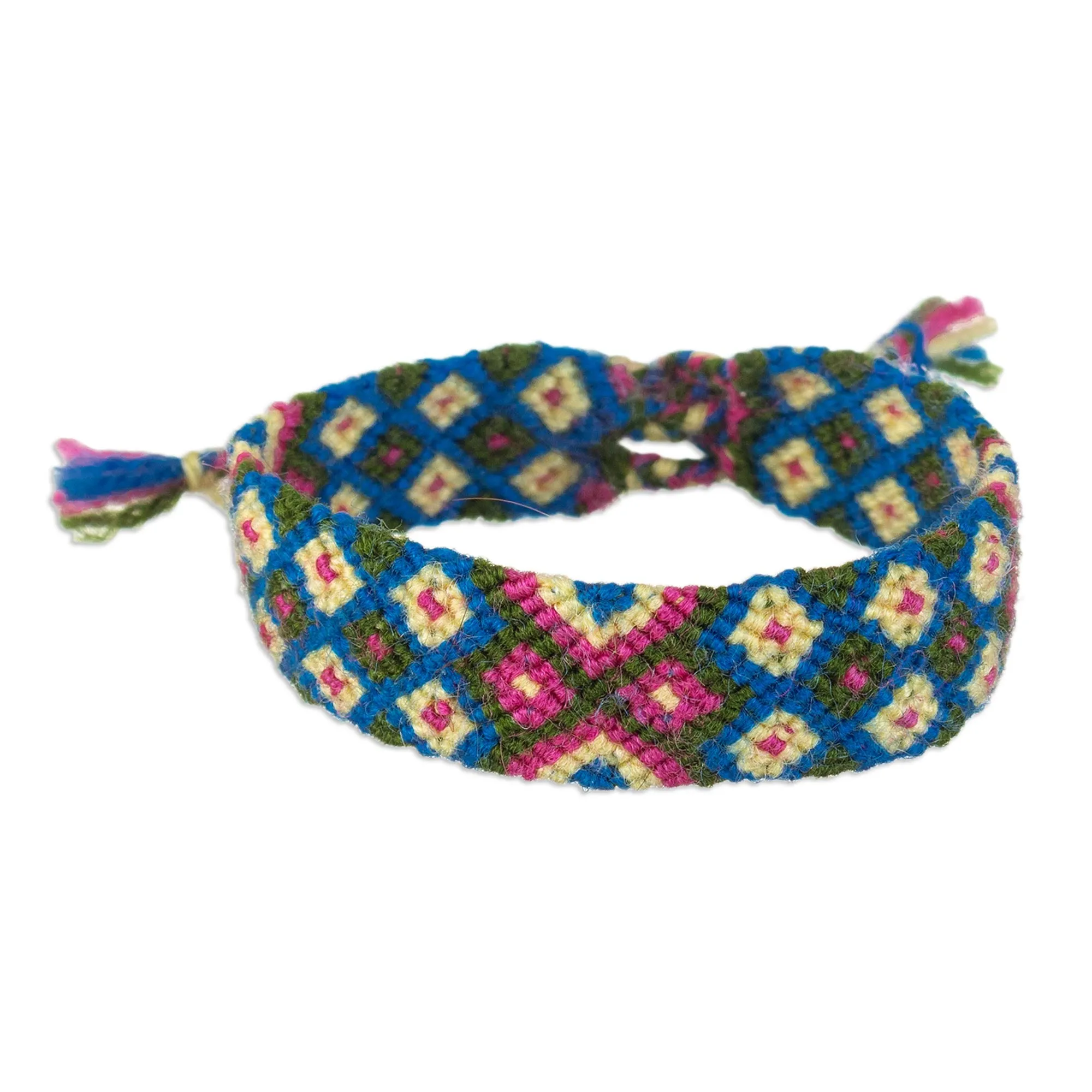 Peruvian Handwoven Wristband Bracelet in Spring Colors - Geometric Mornings | NOVICA