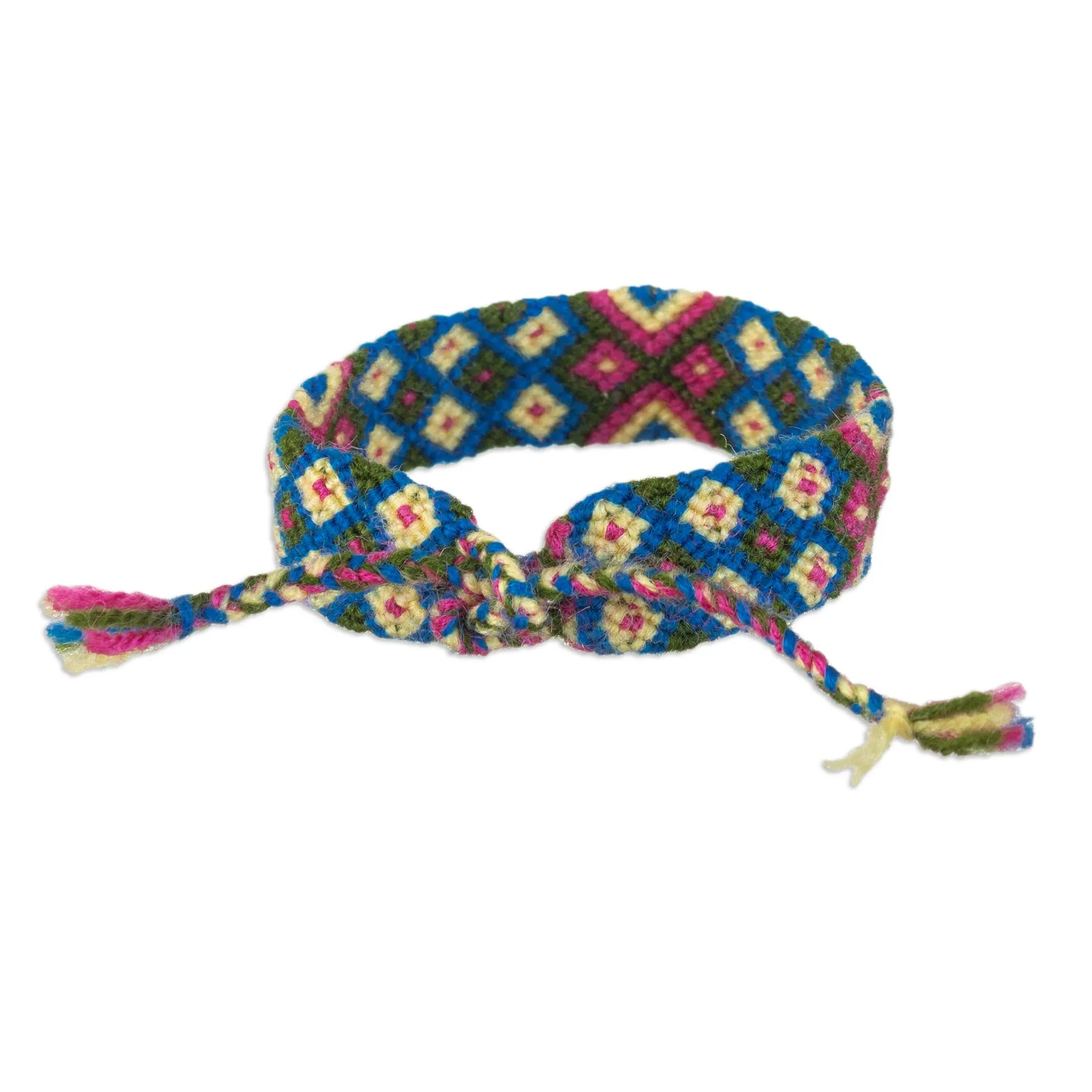 Peruvian Handwoven Wristband Bracelet in Spring Colors - Geometric Mornings | NOVICA