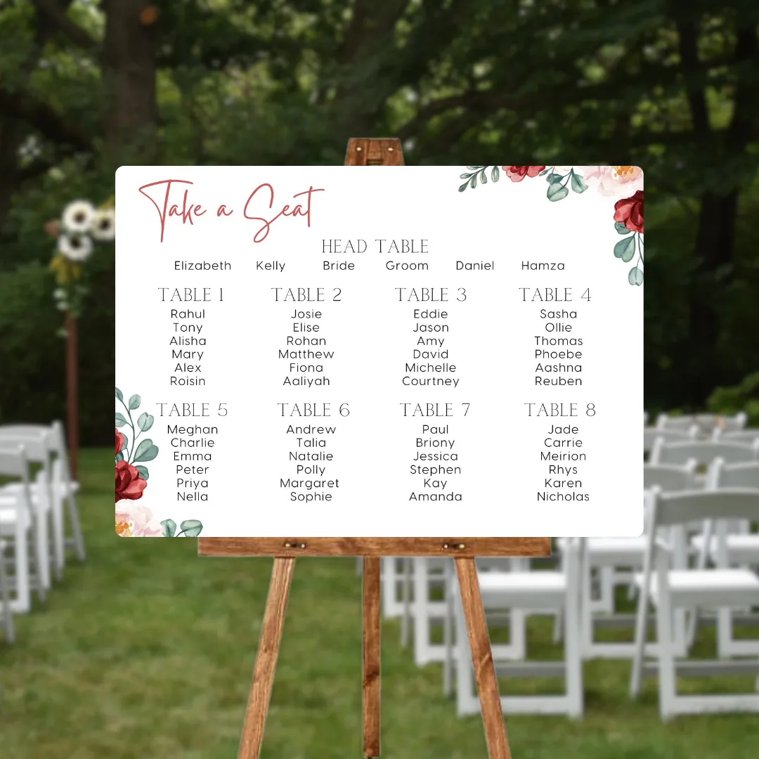 Red & Cream Floral Take A Seat Sign
