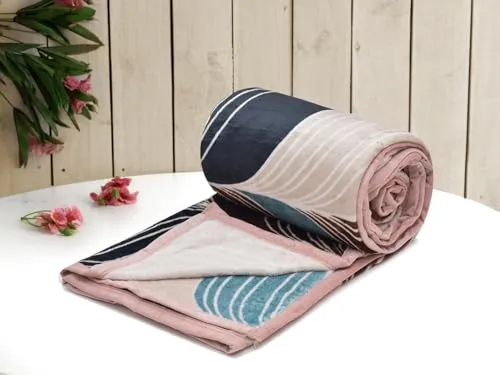 RRC Super Soft Printed Double Bed Mink Blanket With Satin Border Size 228 X 228 Cm And 1800 Grams,Pack Of 1 Ideal For Light To Medium Winter, Ac Use, Travel Blanket & Camping, Pink, 200 TC